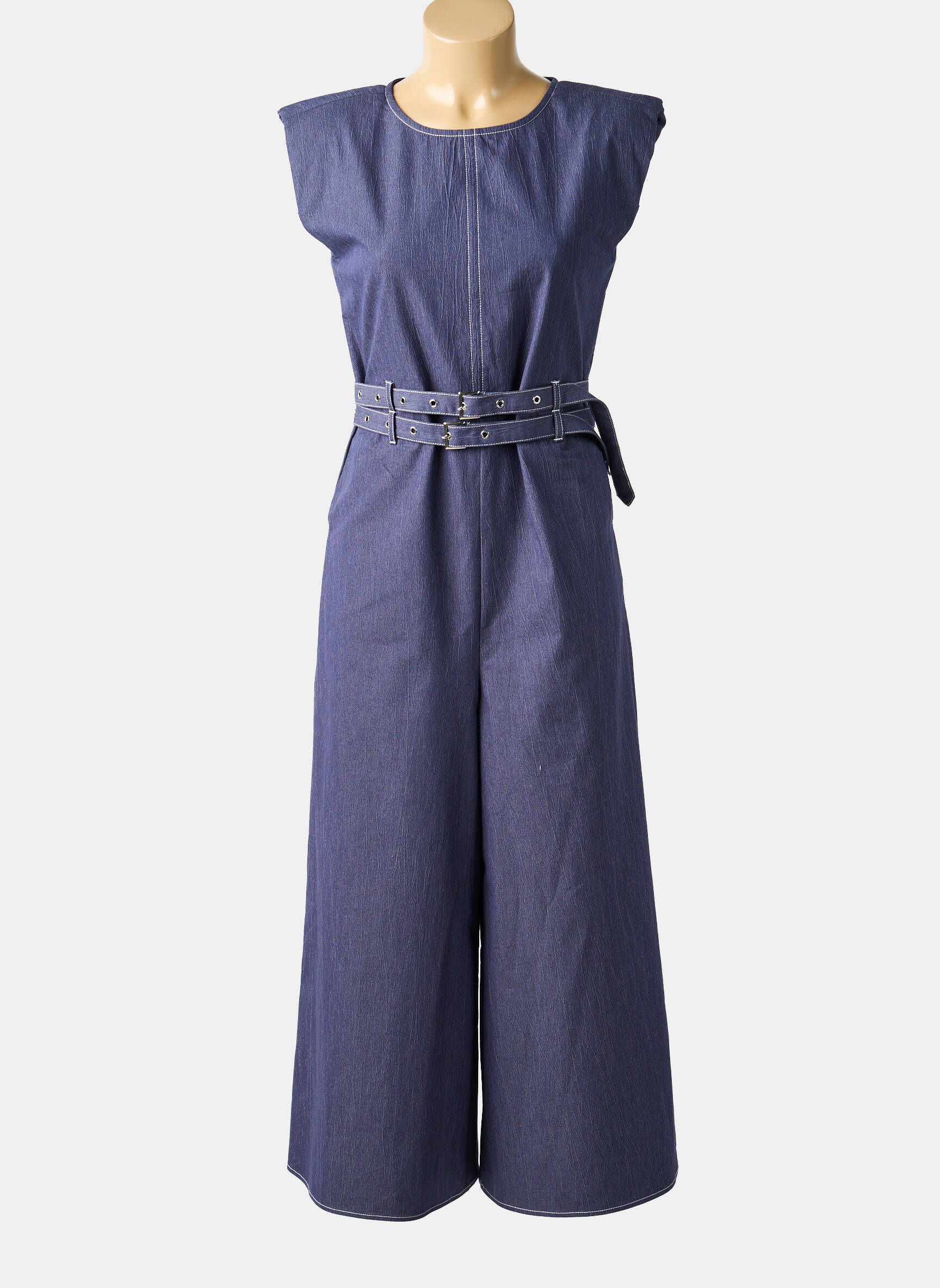 Combi-pantalon fermeture zippée au dos manches courtes bleu Y.A.S femme