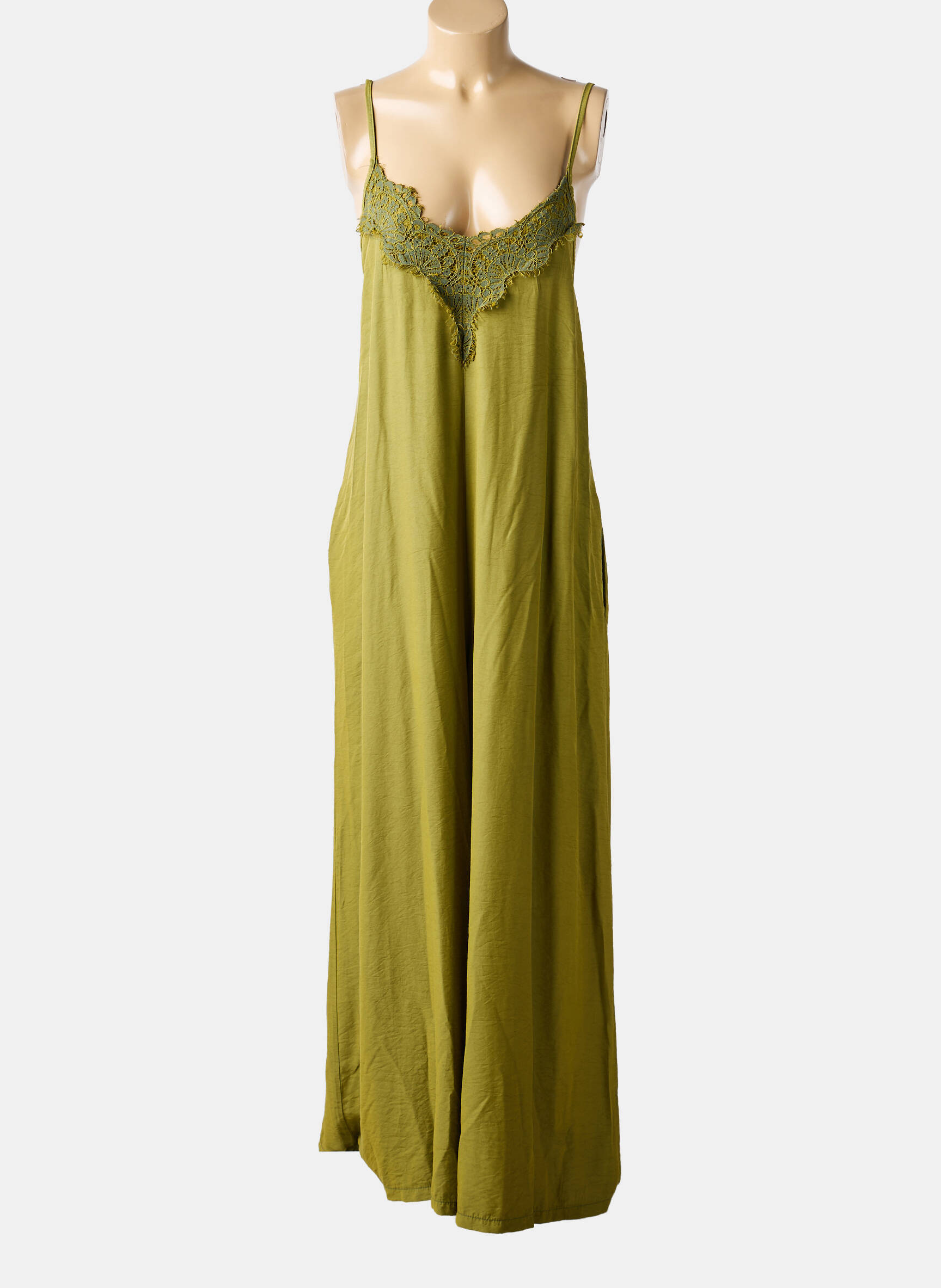 Combi-pantalon fines bretelles fines bretelles vert FARFALLA femme