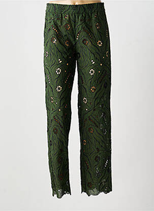 Pantalon droit tissage popeline taille normale vert ROSEANNA femme