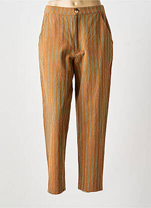 Pantalon droit fermeture zippée sous rabat avec crochet taille basse marron LEON & HARPER femme