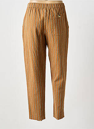 Pantalon droit fermeture zippée sous rabat avec crochet taille basse marron LEON & HARPER femme