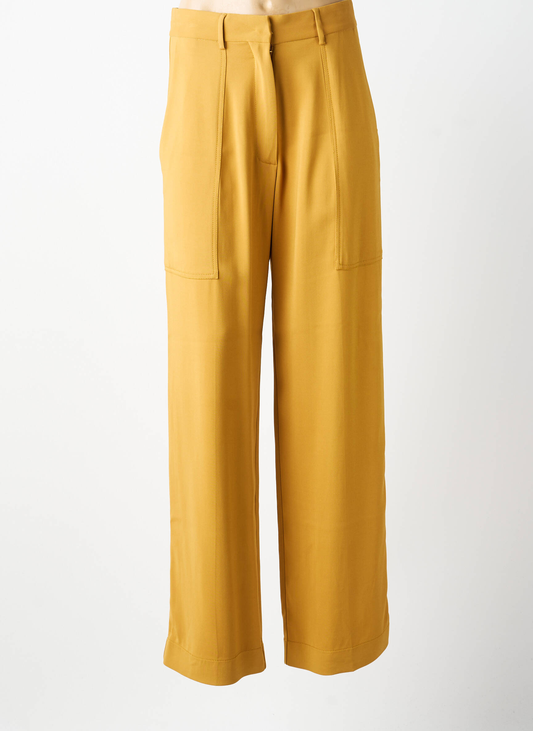 Pantalon large tissage crêpe taille haute jaune FORTE-FORTE femme