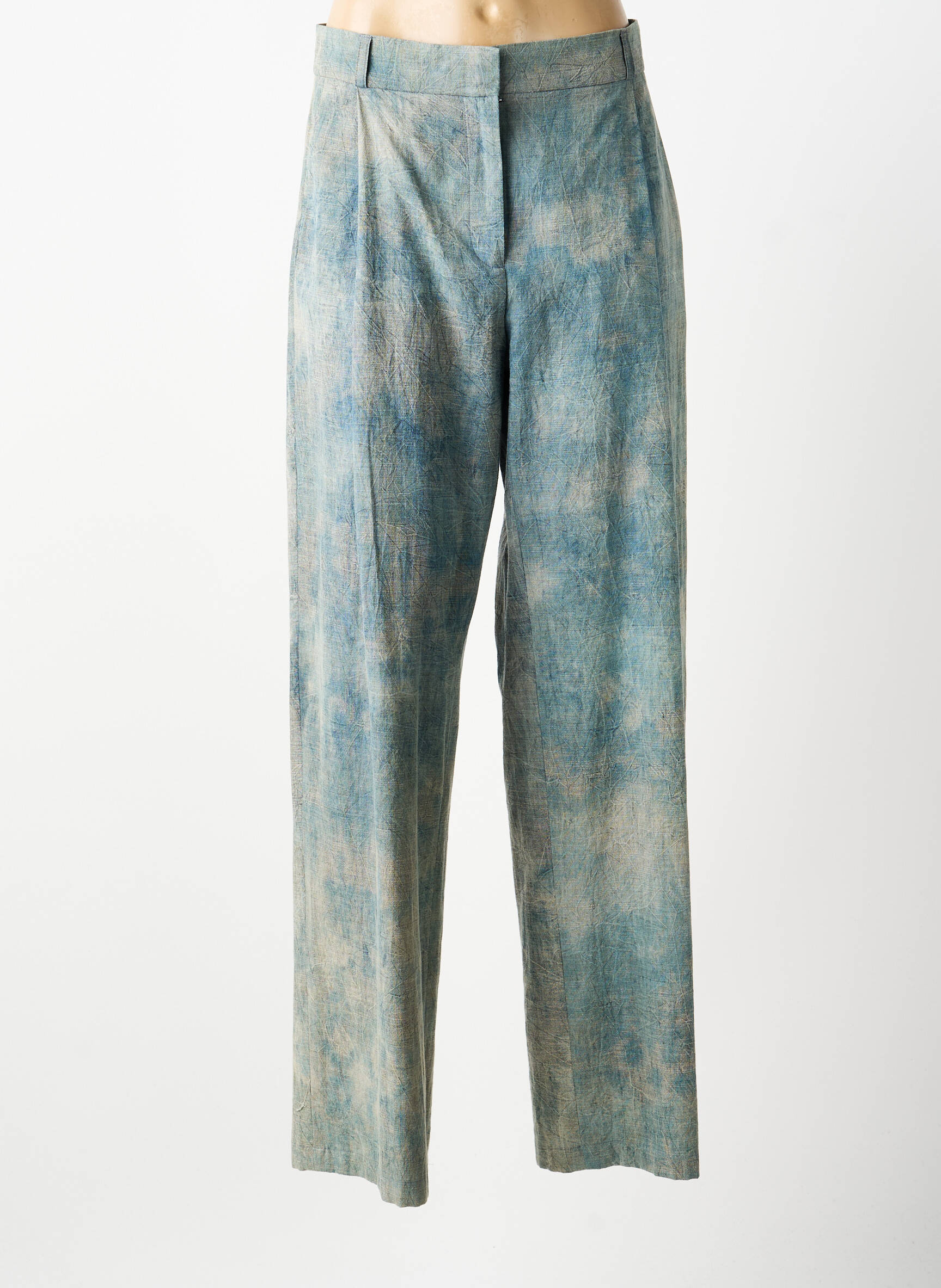 Pantalon droit tissage crêpe taille haute bleu ROSEANNA femme