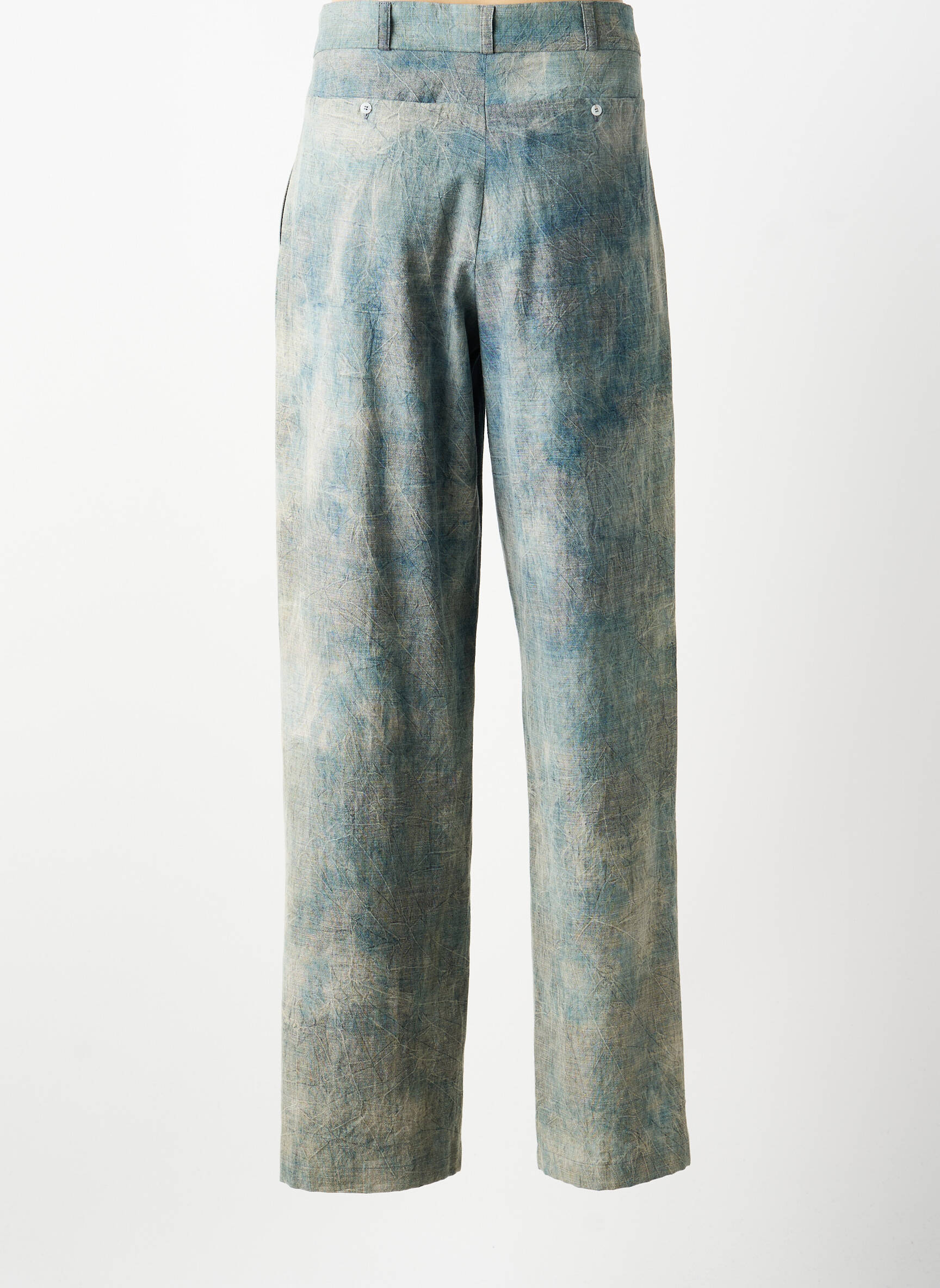 Pantalon droit tissage crêpe taille haute bleu ROSEANNA femme