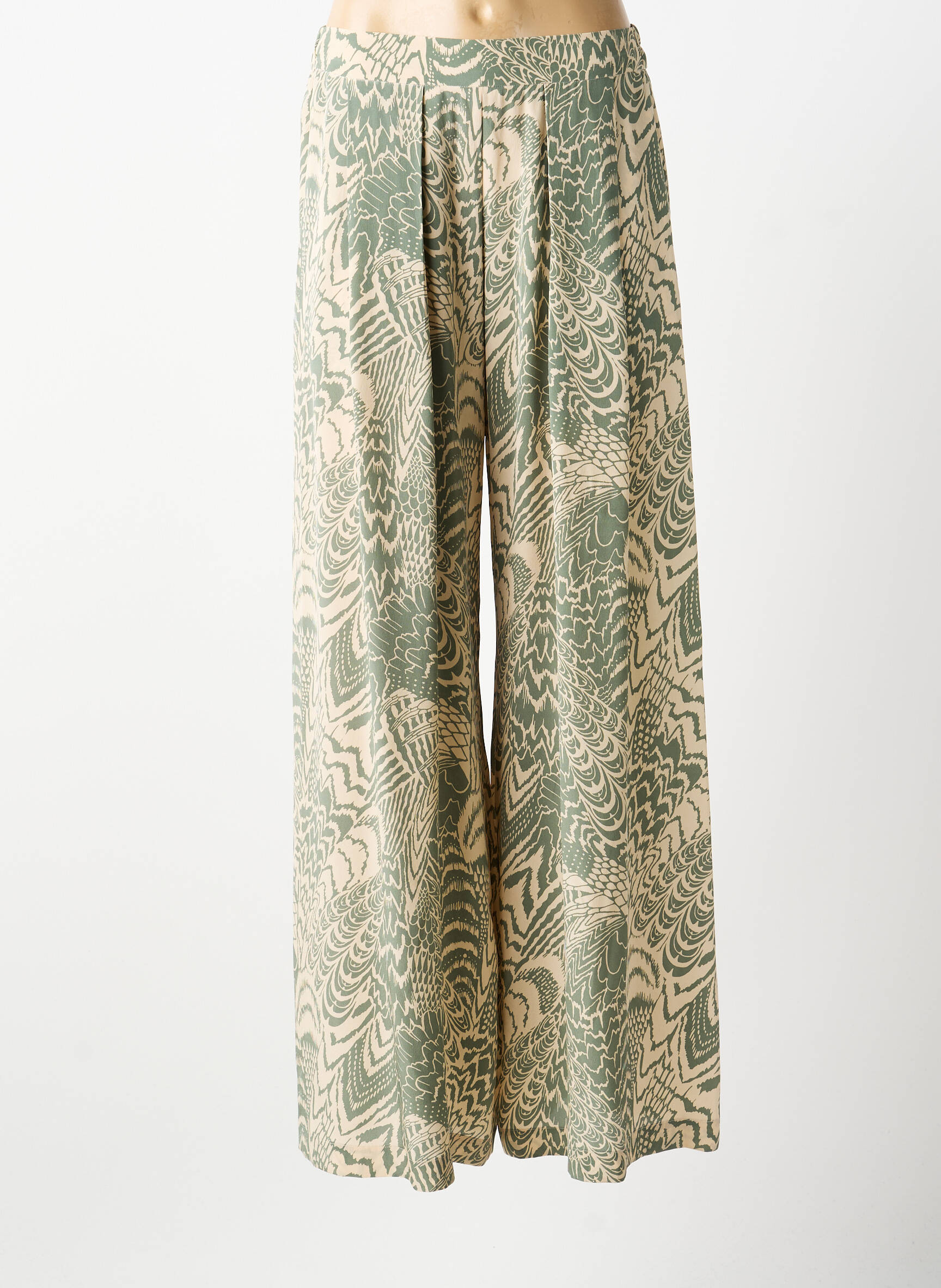 Pantalon large tissage popeline taille normale vert MOMONI femme