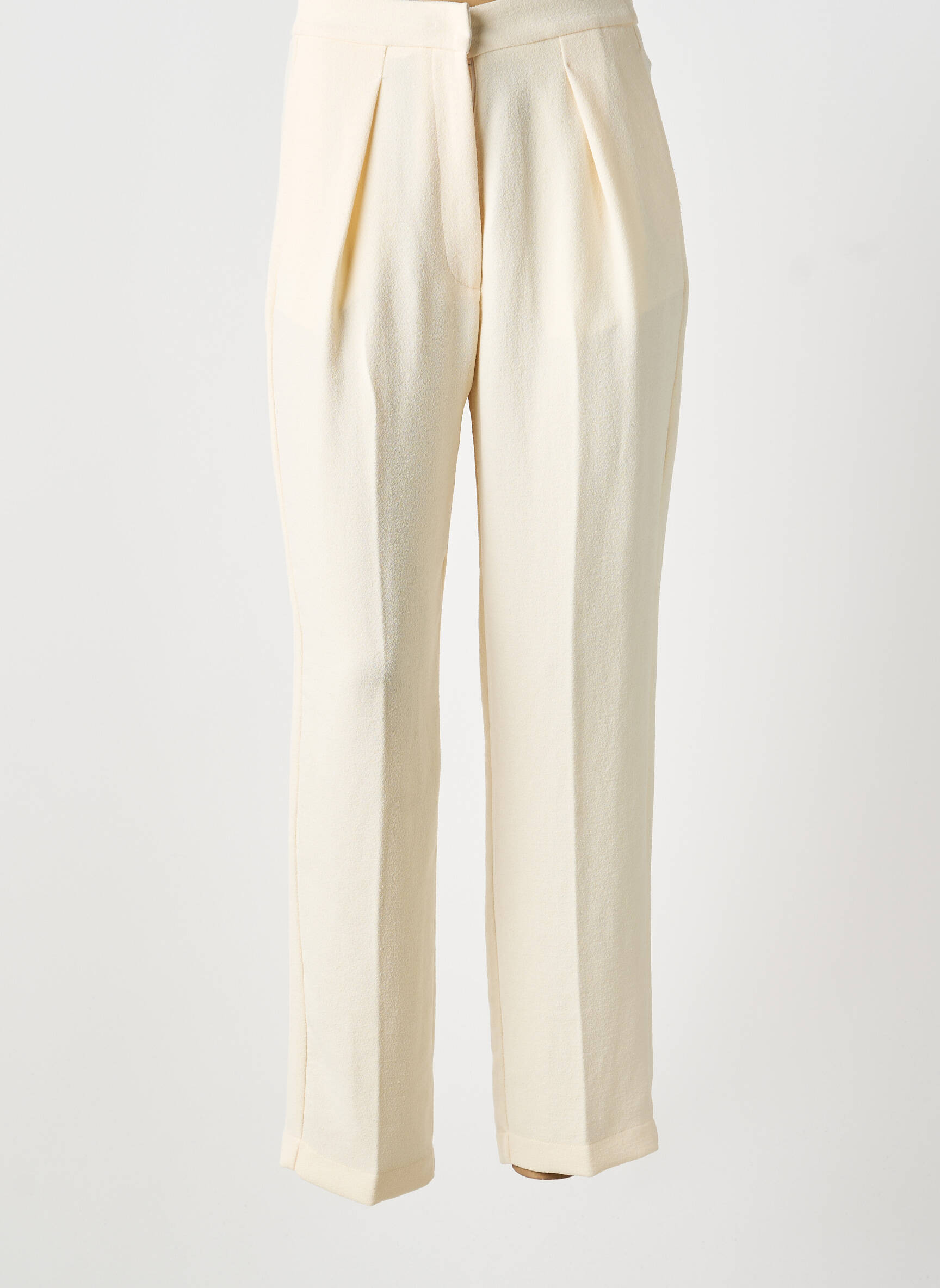 Pantalon droit tissage crêpe taille haute beige FORTE-FORTE femme