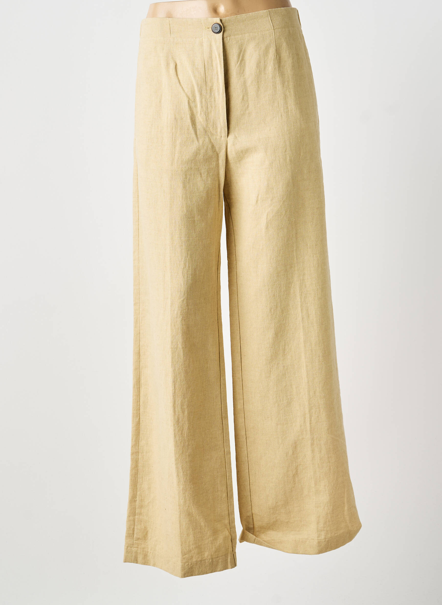 Pantalon large fermeture zippée sous rabat boutonné taille haute beige POMANDERE femme