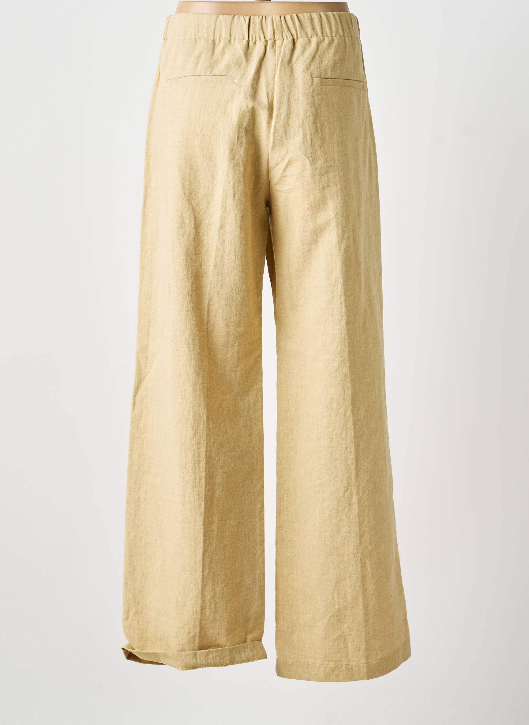 Pantalon large fermeture zippée sous rabat boutonné taille haute beige POMANDERE femme