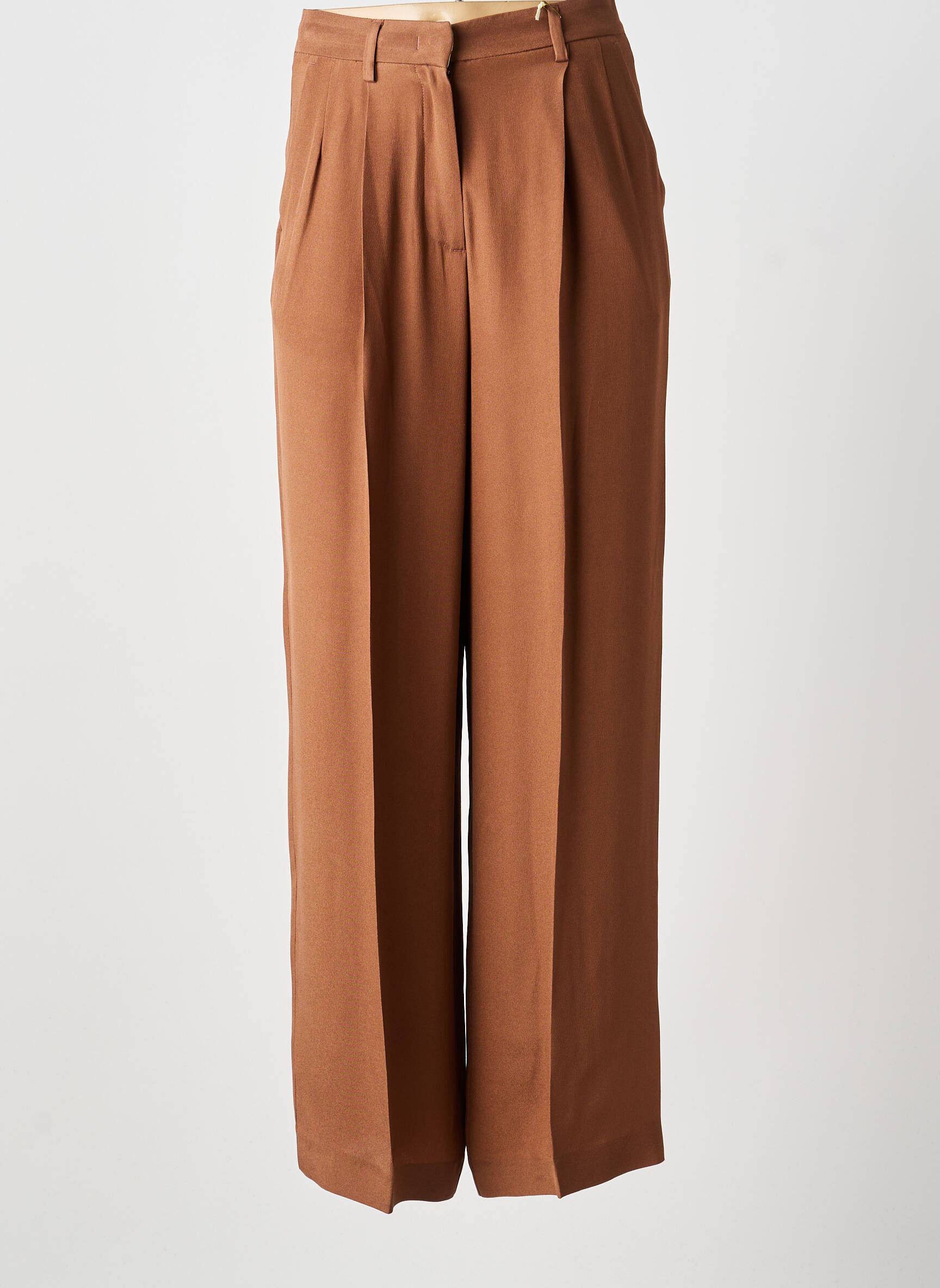 Pantalon large tissage crêpe taille haute marron MOMONI femme