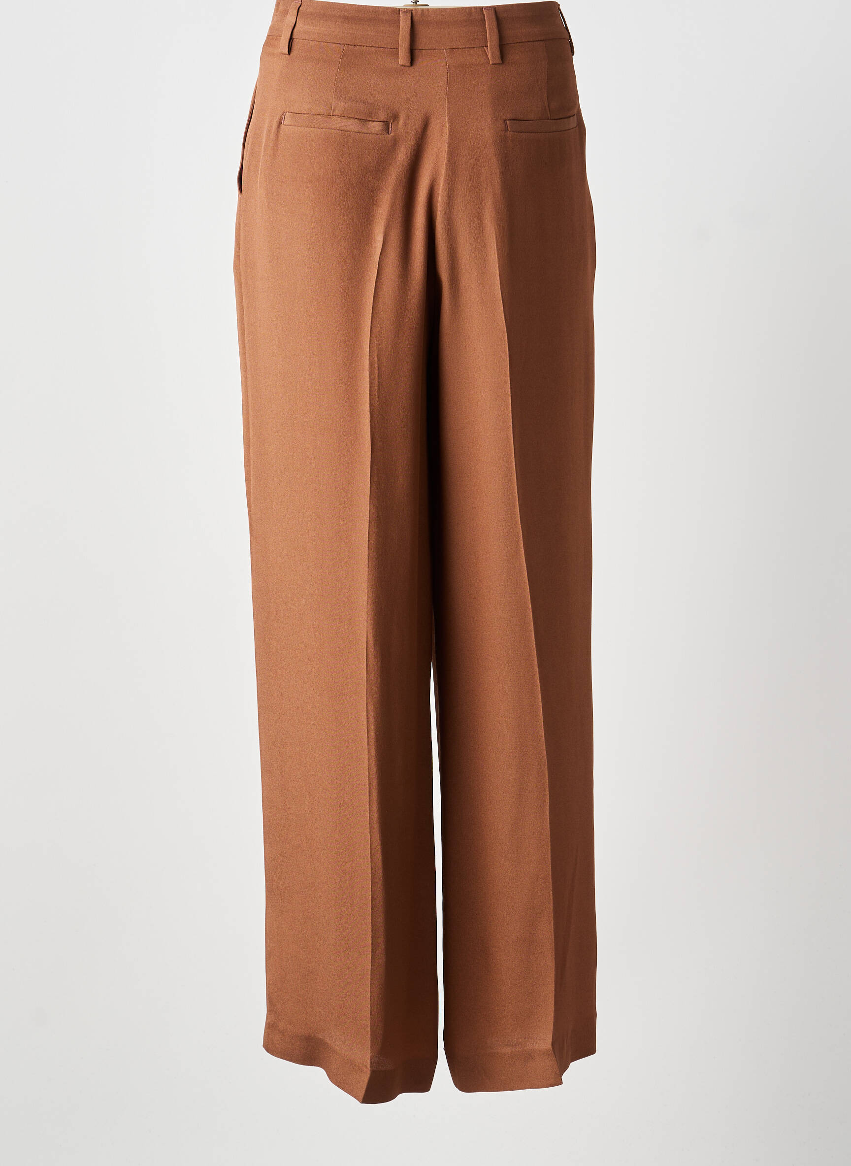 Pantalon large tissage crêpe taille haute marron MOMONI femme
