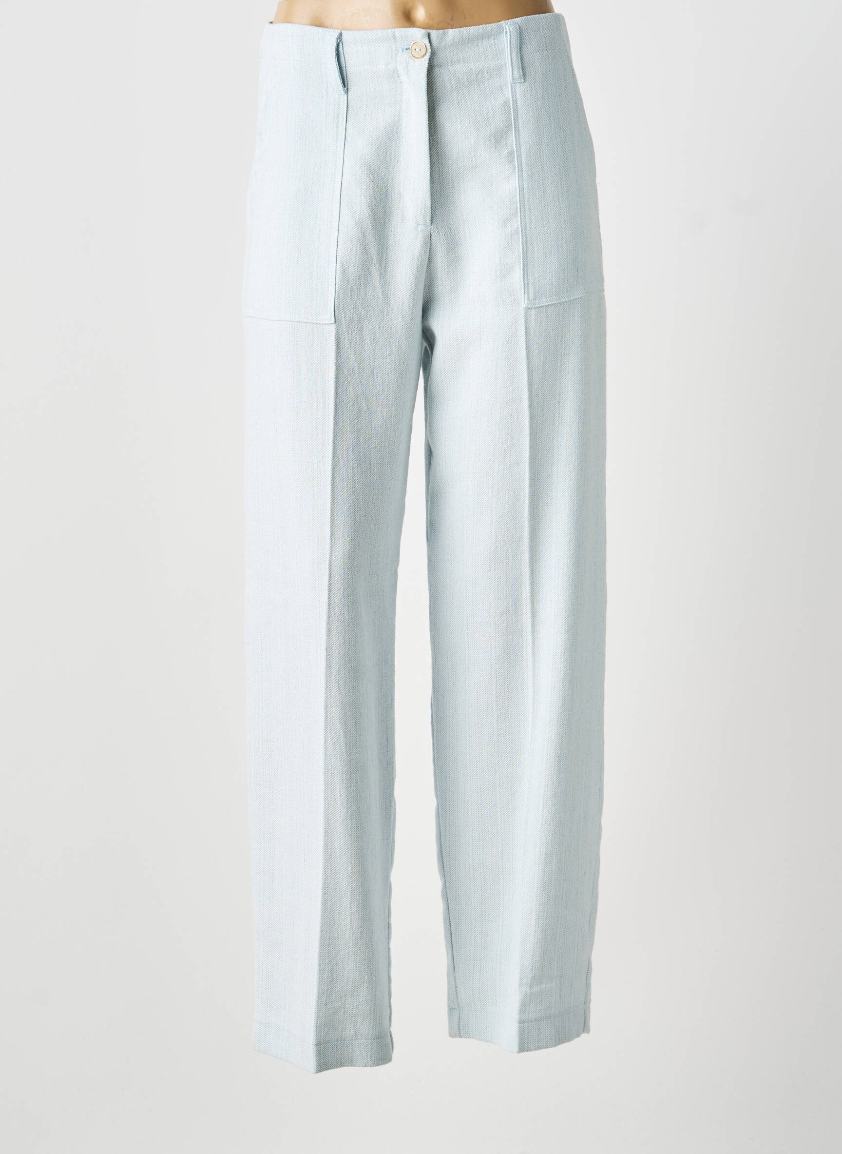 Pantalon droit taille à pinces taille haute bleu ATTIC AND BARN femme