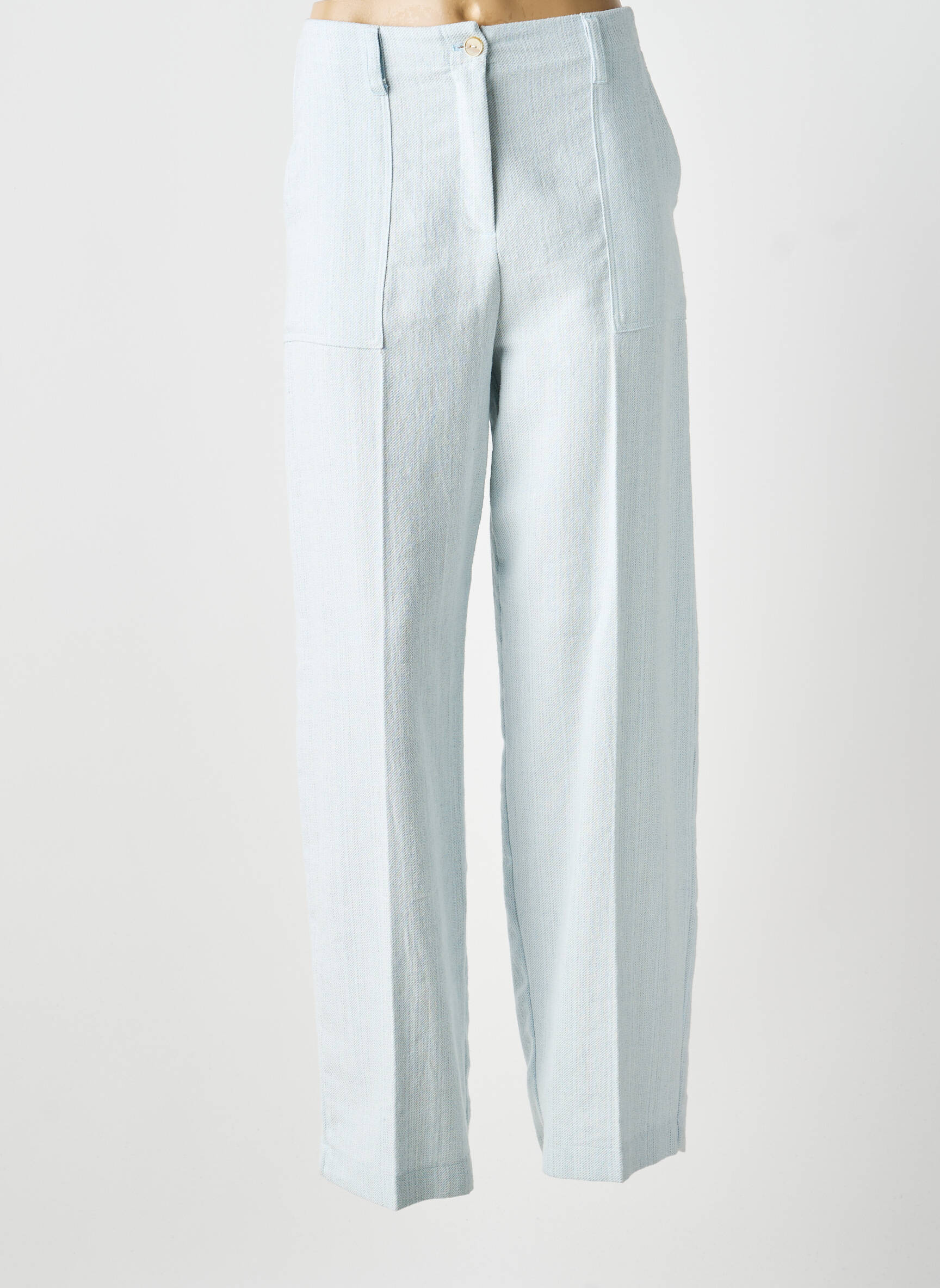 Pantalon droit taille à pinces taille haute bleu ATTIC AND BARN femme