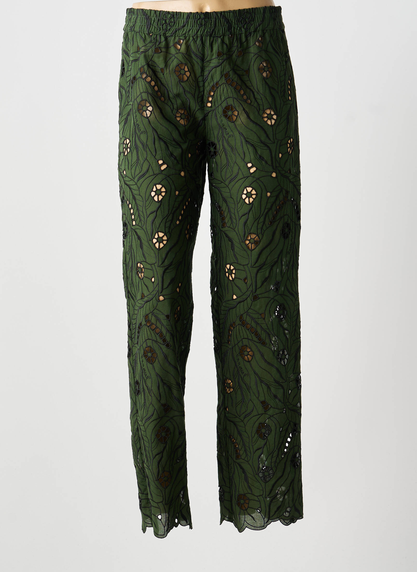 Pantalon droit tissage popeline taille normale vert ROSEANNA femme