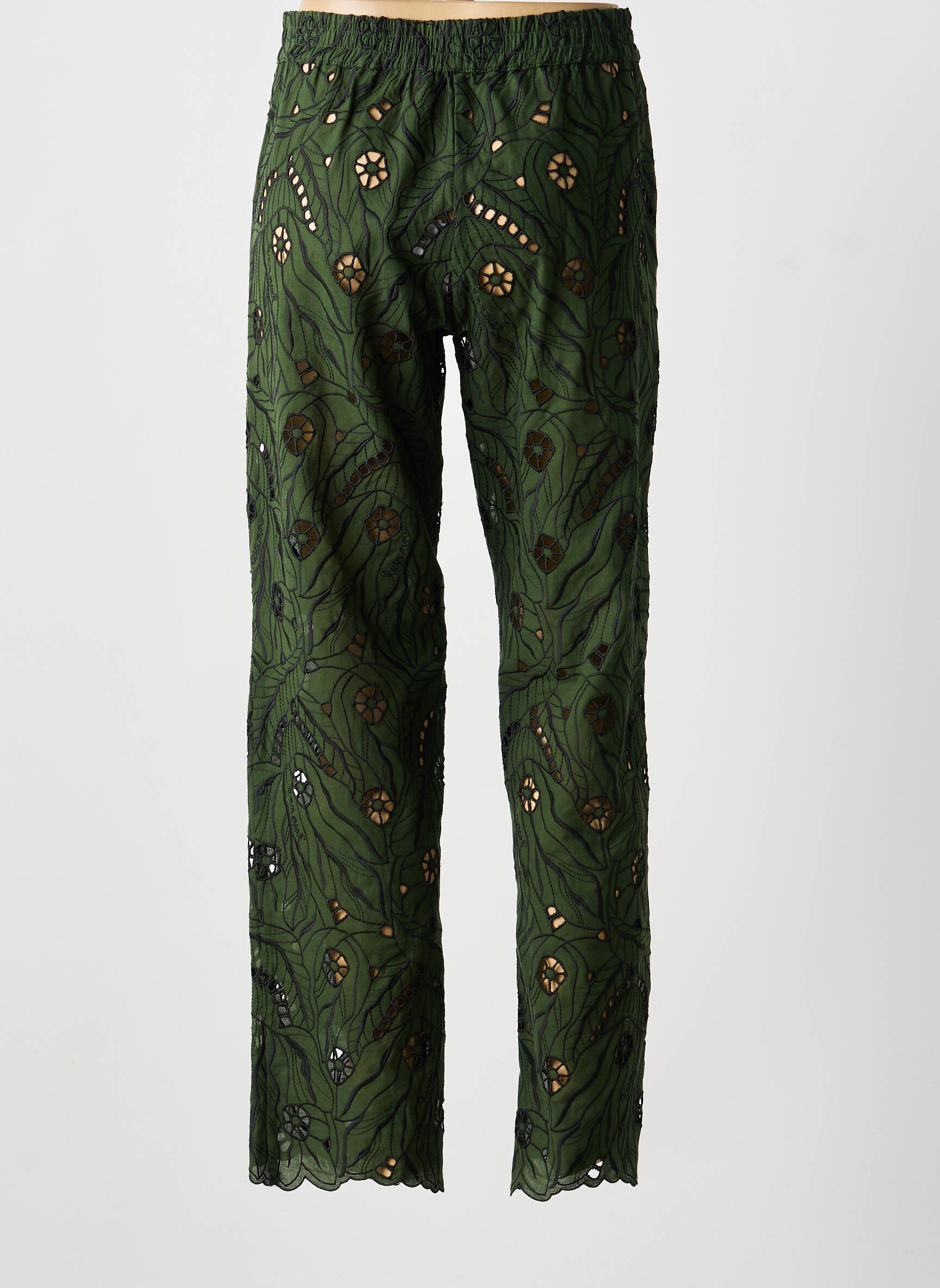 Pantalon droit tissage popeline taille normale vert ROSEANNA femme