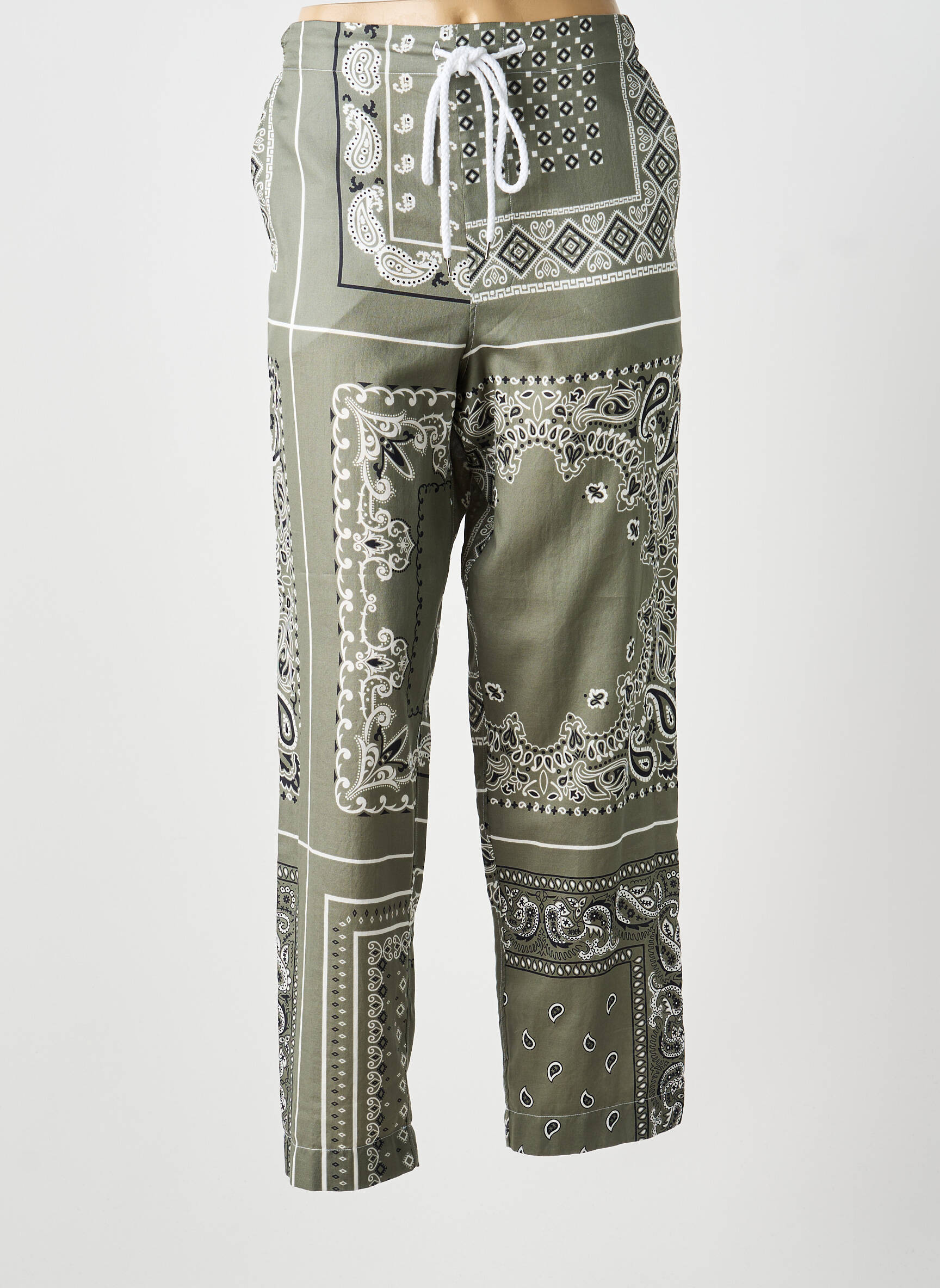 Pantalon droit tissage popeline taille normale vert DESTIN femme