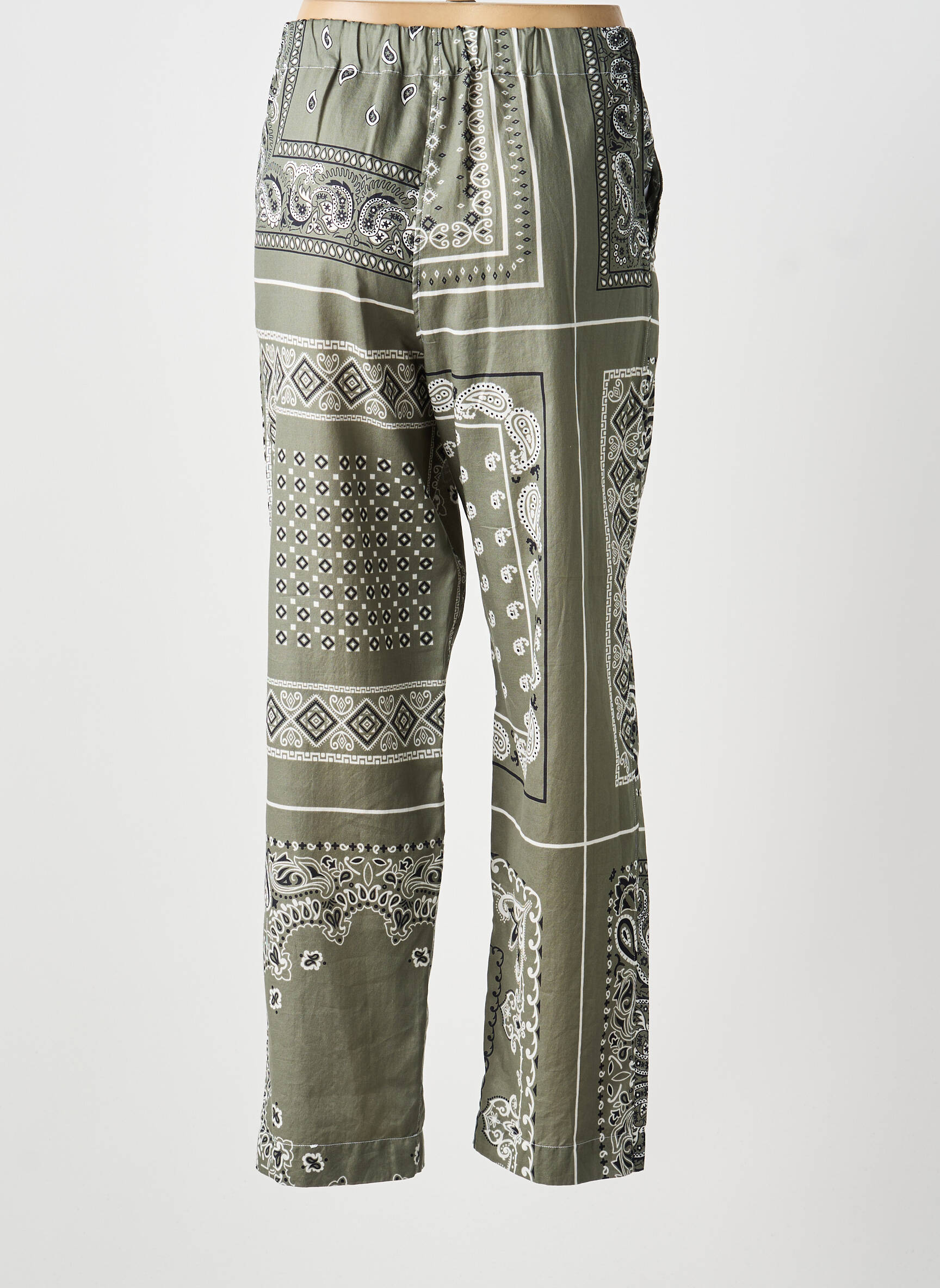 Pantalon droit tissage popeline taille normale vert DESTIN femme