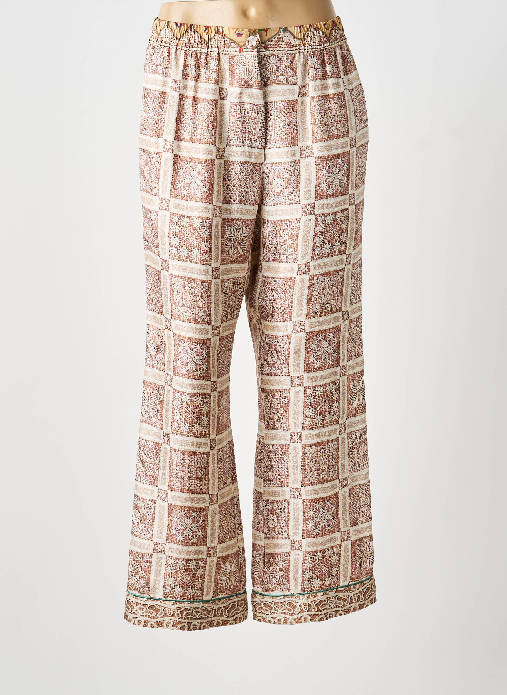 Pantalon large fermeture zippée sous rabat boutonné taille normale beige PIERRE LOUIS MASCIA femme