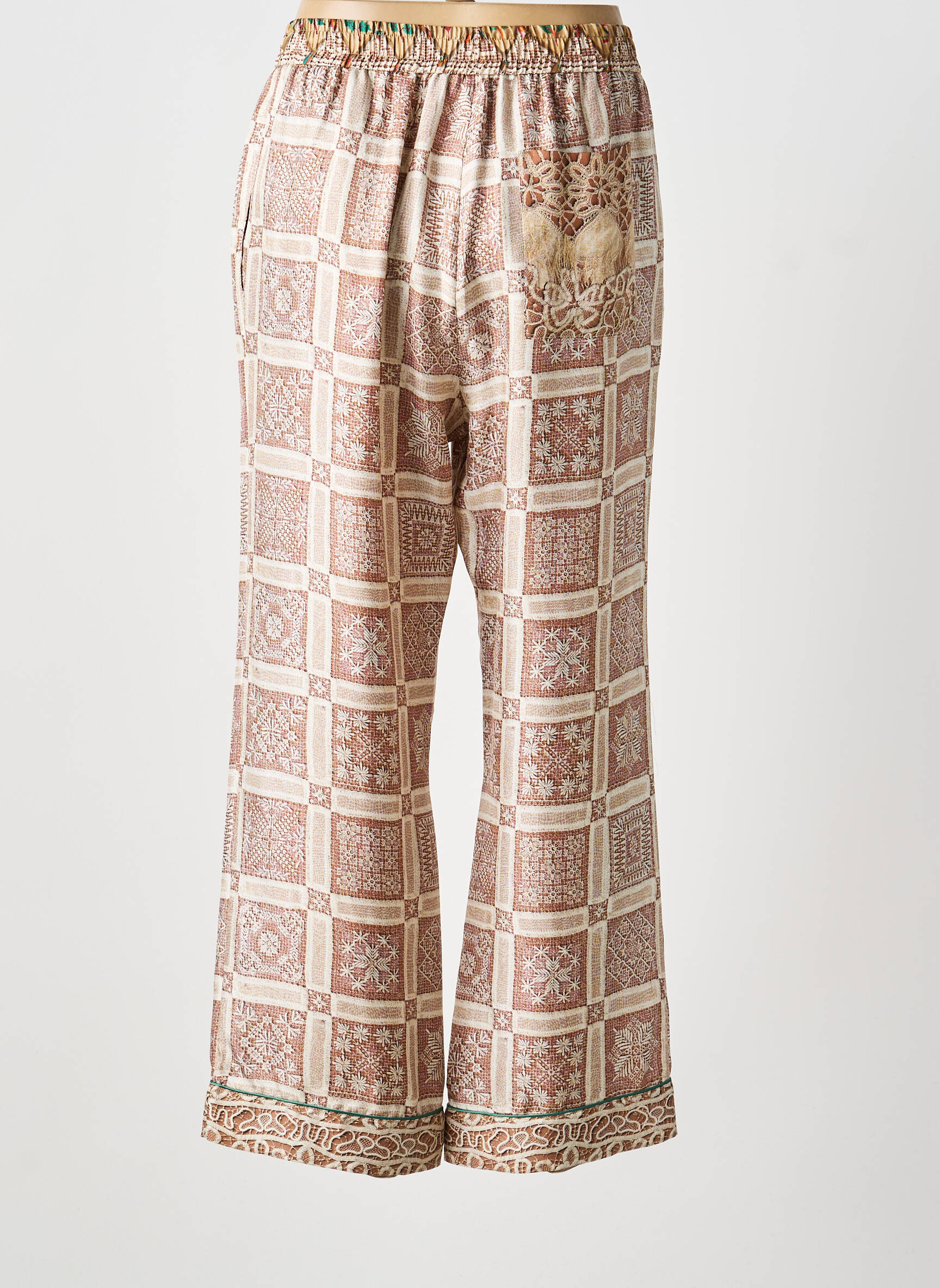 Pantalon large fermeture zippée sous rabat boutonné taille normale beige PIERRE LOUIS MASCIA femme