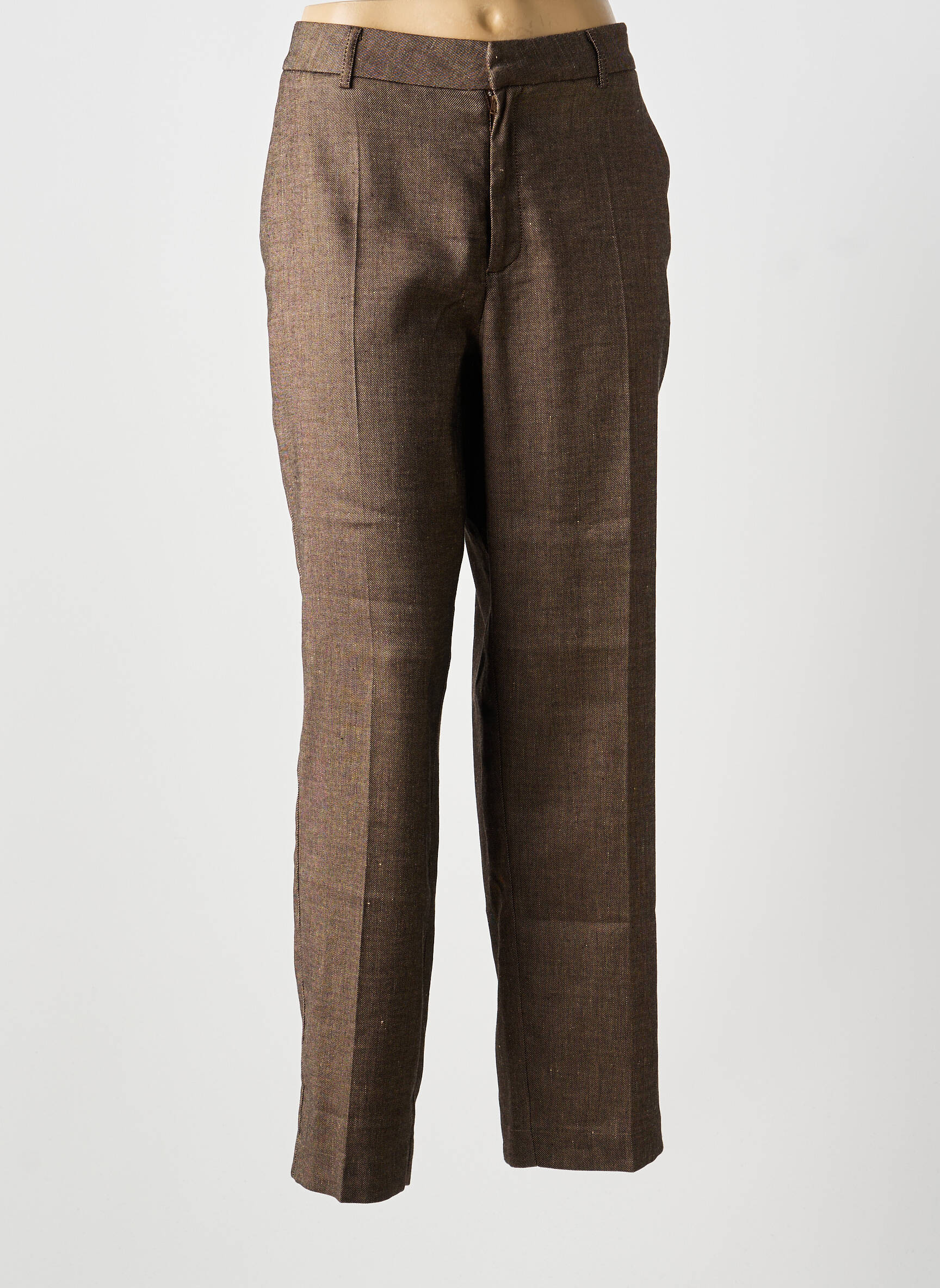 Pantalon droit taille à pinces taille basse marron JANE BLUE femme