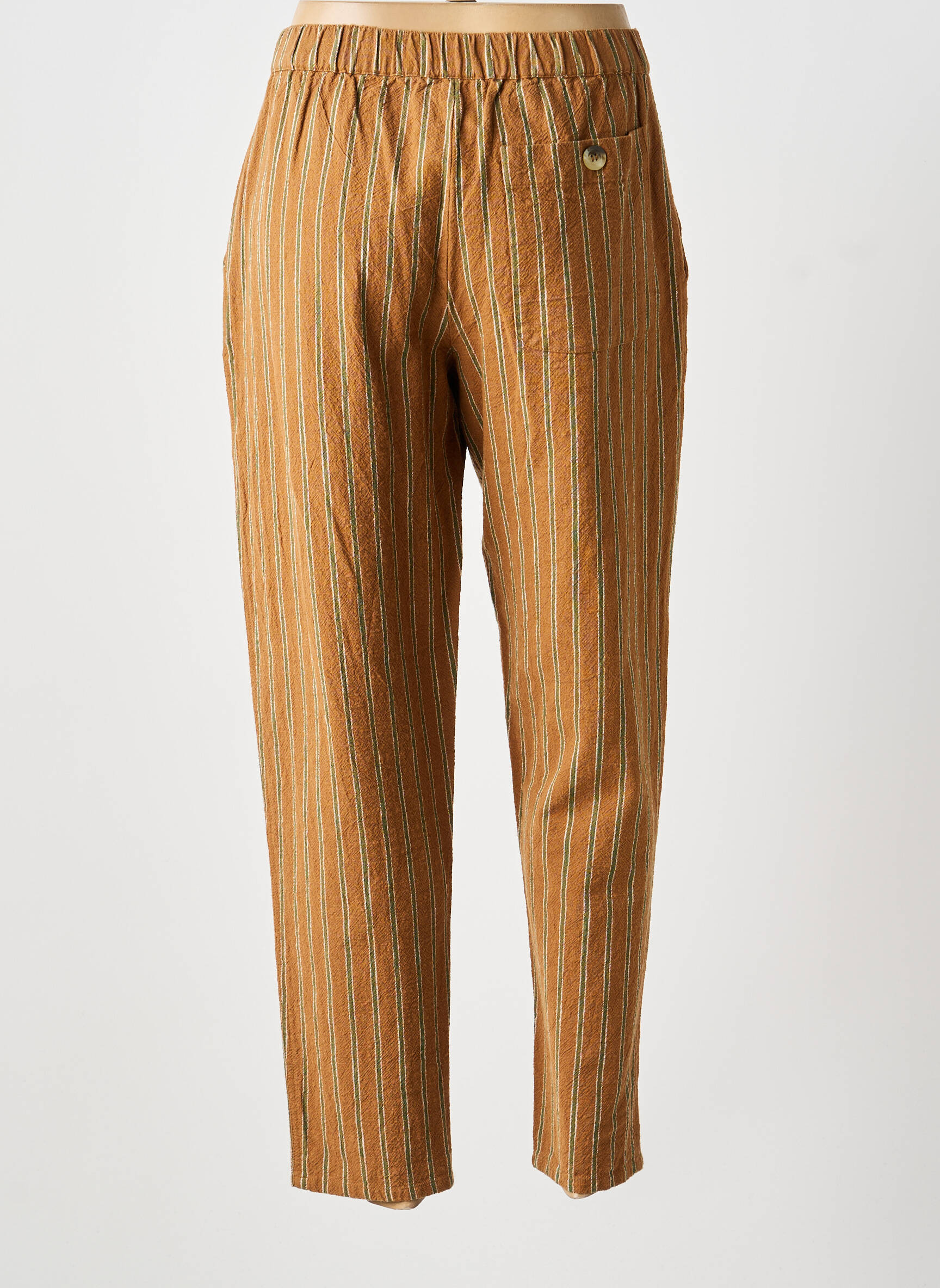 Pantalon droit fermeture zippée sous rabat avec crochet taille basse marron LEON & HARPER femme