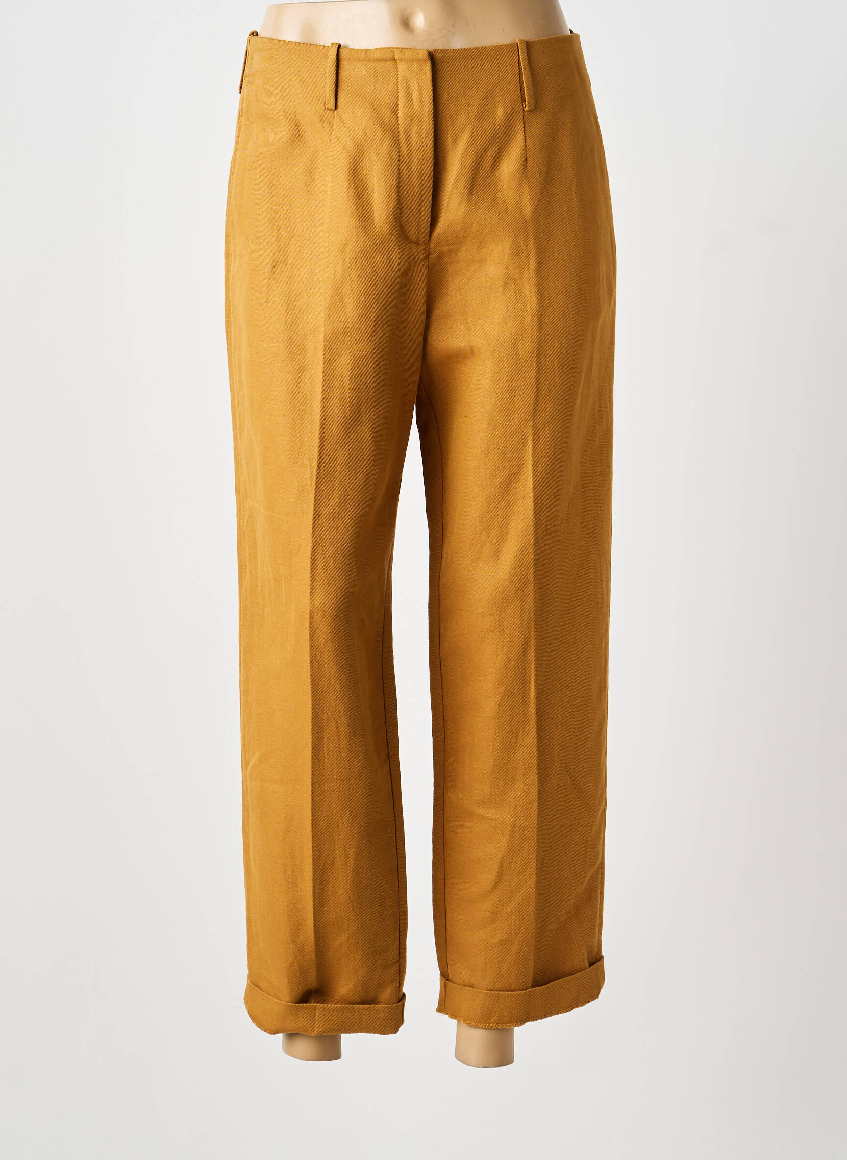 Pantalon 7/8 taille haute taille haute jaune POMANDERE femme