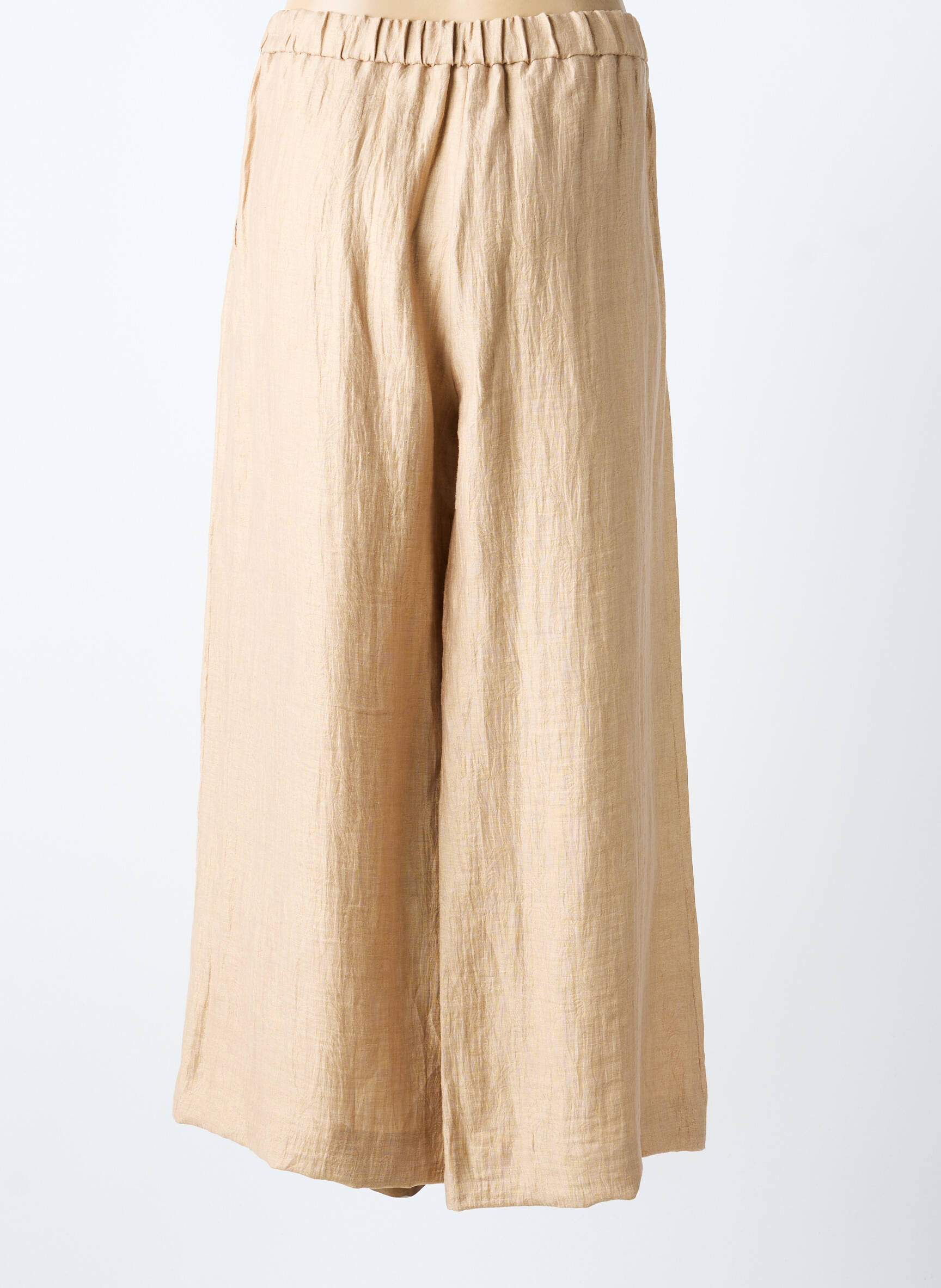 Pantalon 7/8 taille élastique taille normale beige MALIPARMI femme