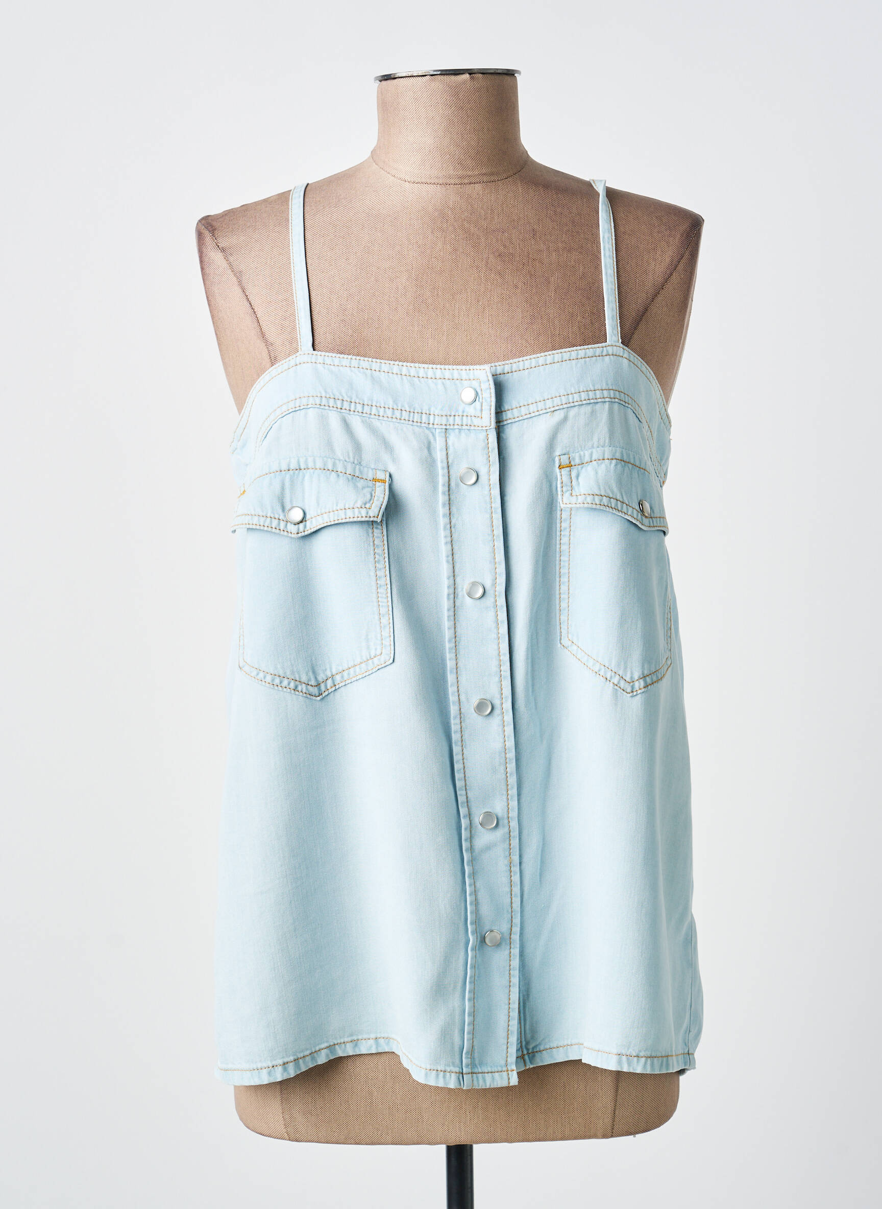 Top col carré fines bretelles bleu SEMICOUTURE femme