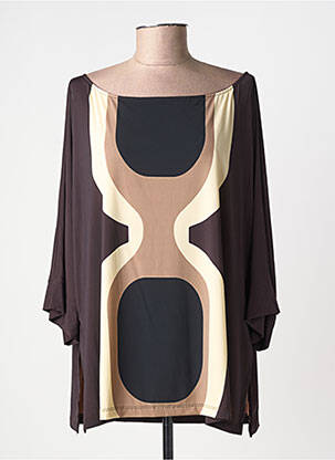 Top stretch manches 3/4 marron SIYU femme