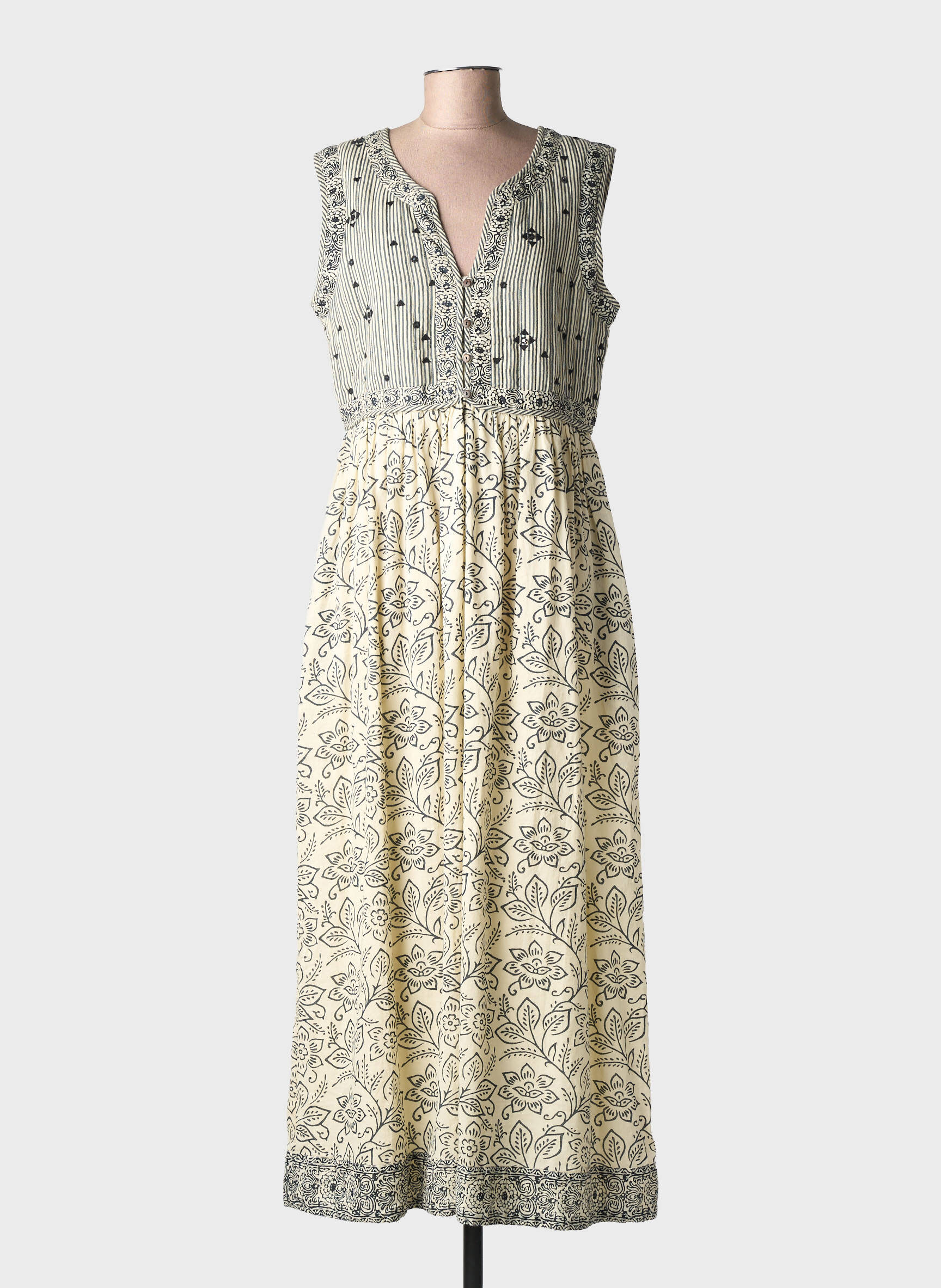 Robe longue imprimé fantaisie sans manche beige MAISON HOTEL femme