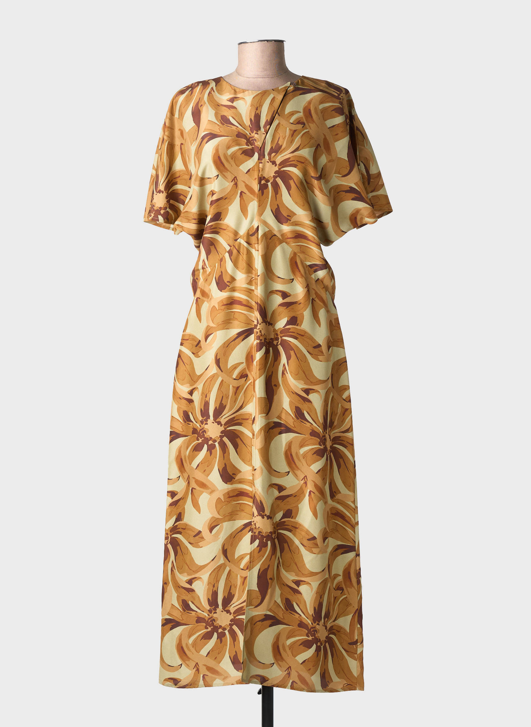 Robe longue imprimé fantaisie manches courtes marron SOEUR femme