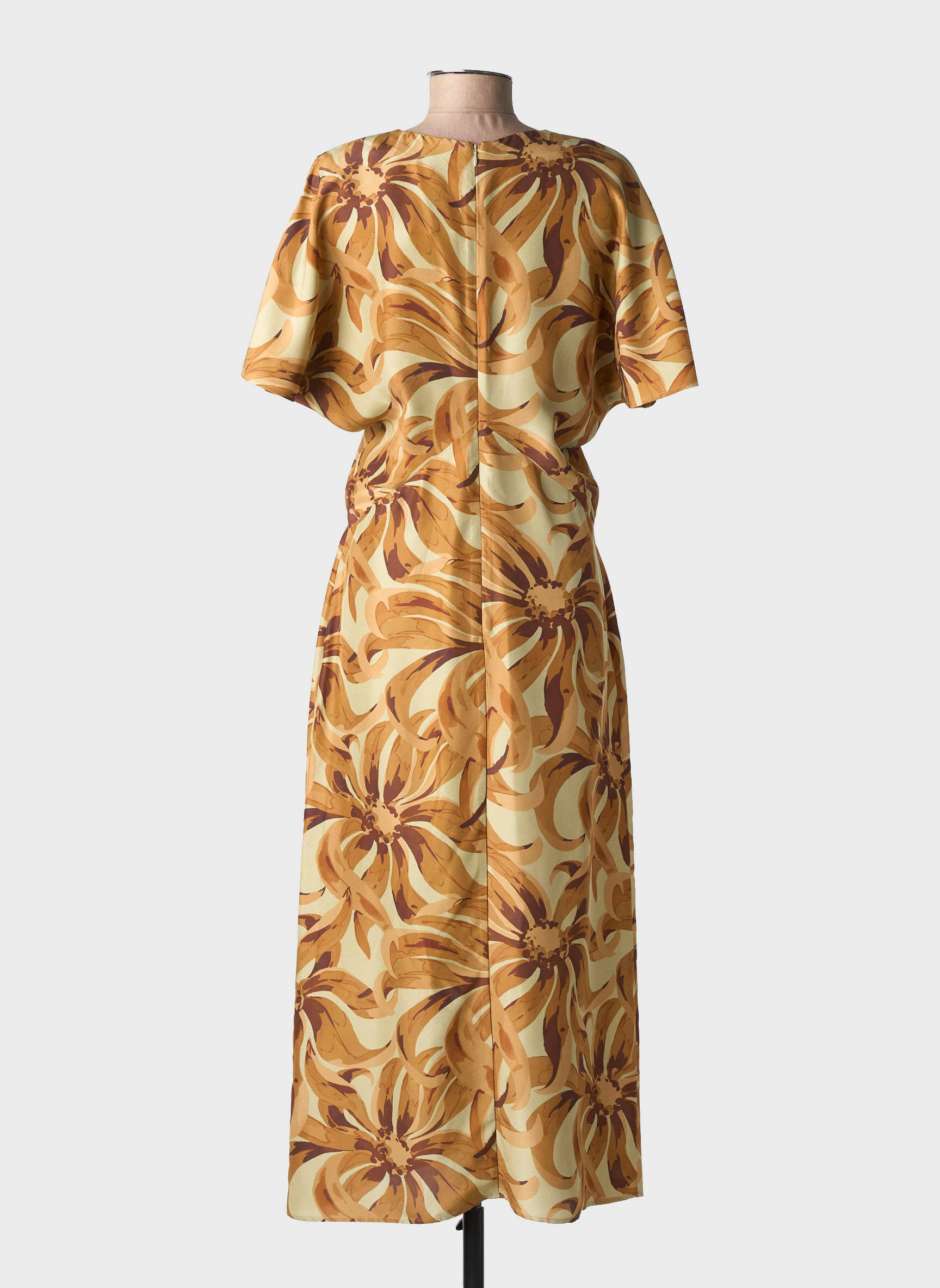 Robe longue imprimé fantaisie manches courtes marron SOEUR femme