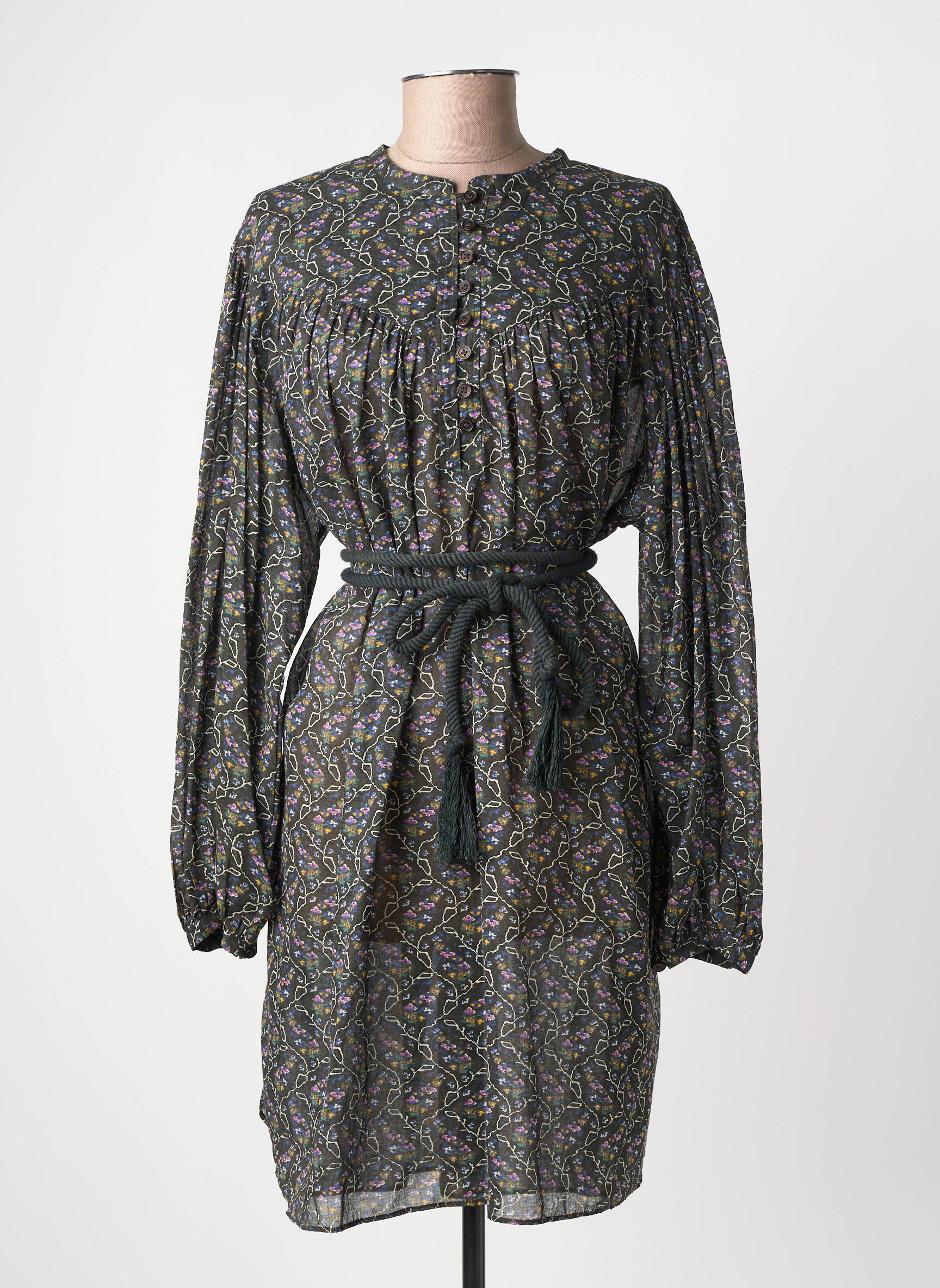 Robe mi-longue imprimé fantaisie manches longues gris MARANT ETOILE femme