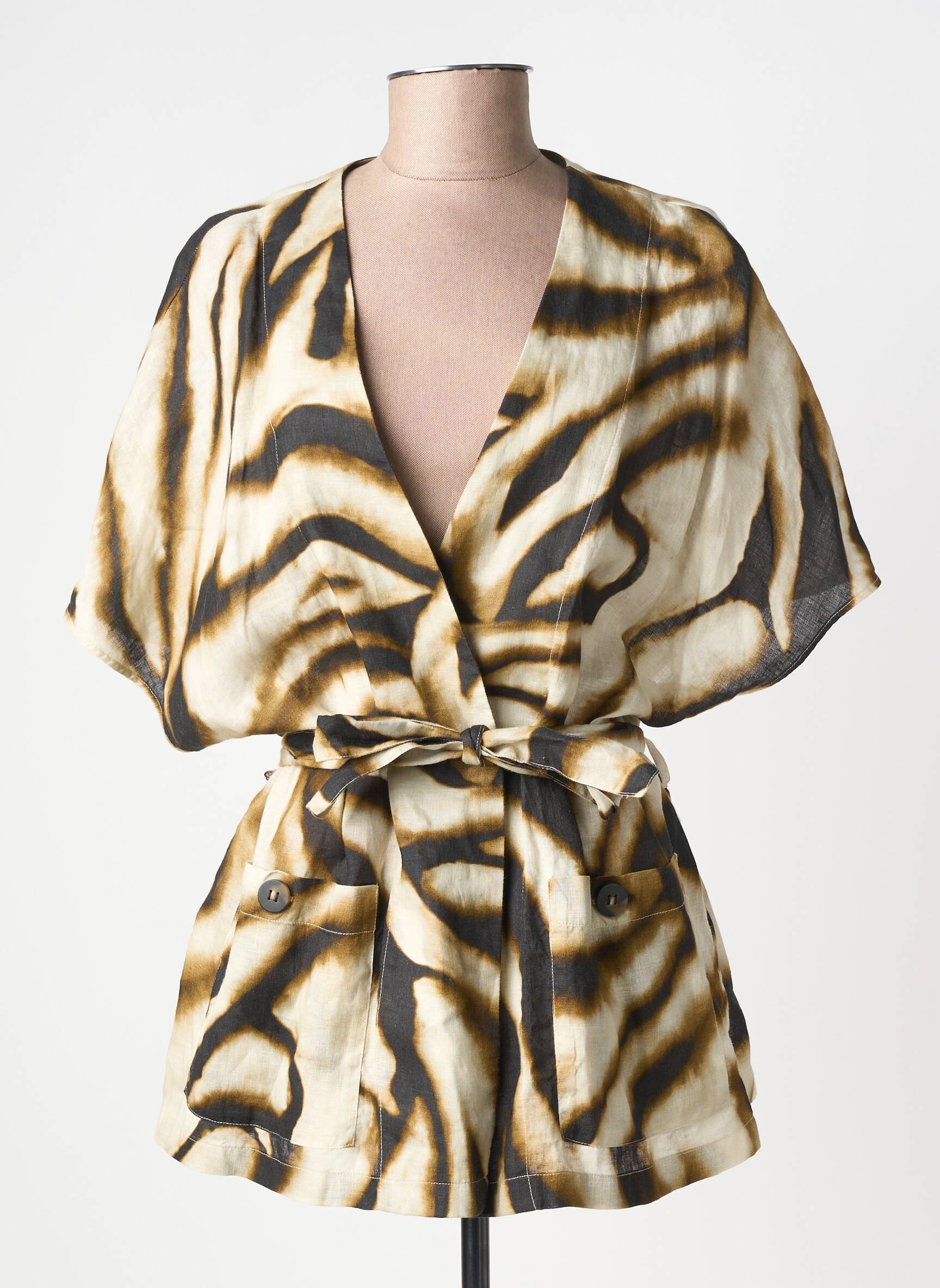 Veste kimono imprimé fantaisie marron DIEGA femme