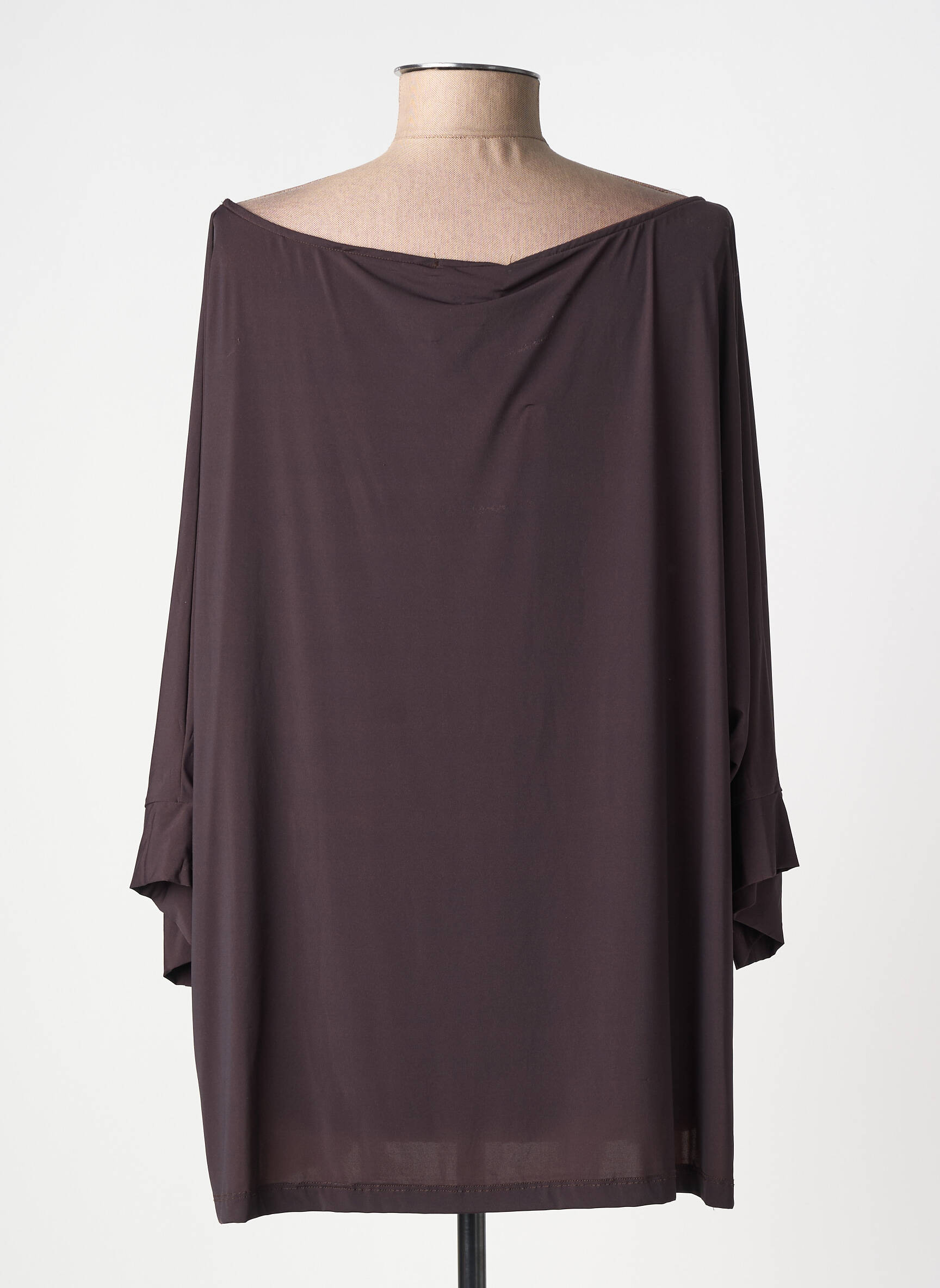 Top stretch manches 3/4 marron SIYU femme