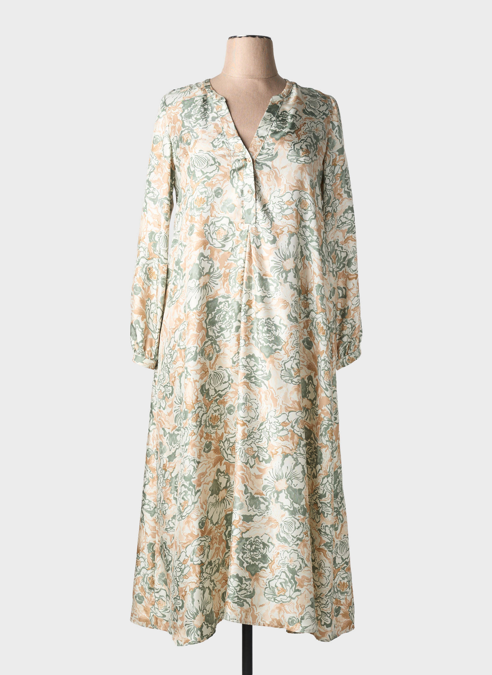Robe longue manches longues manches longues vert MOMONI femme