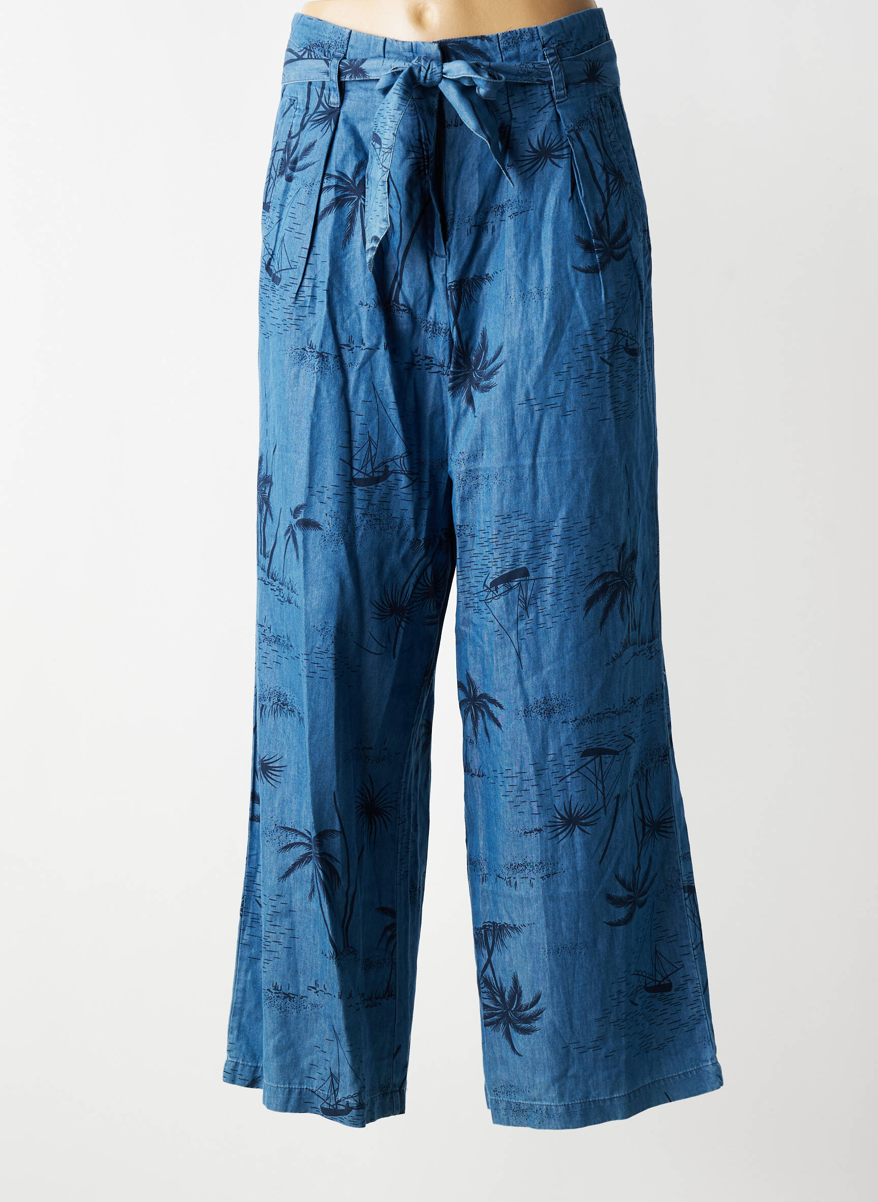 Pantalon large tissage popeline taille haute bleu KING LOUIE femme