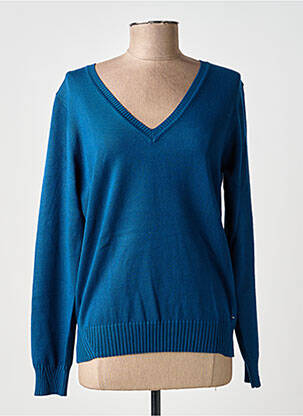 Pull col v manches longues bleu MD'M femme