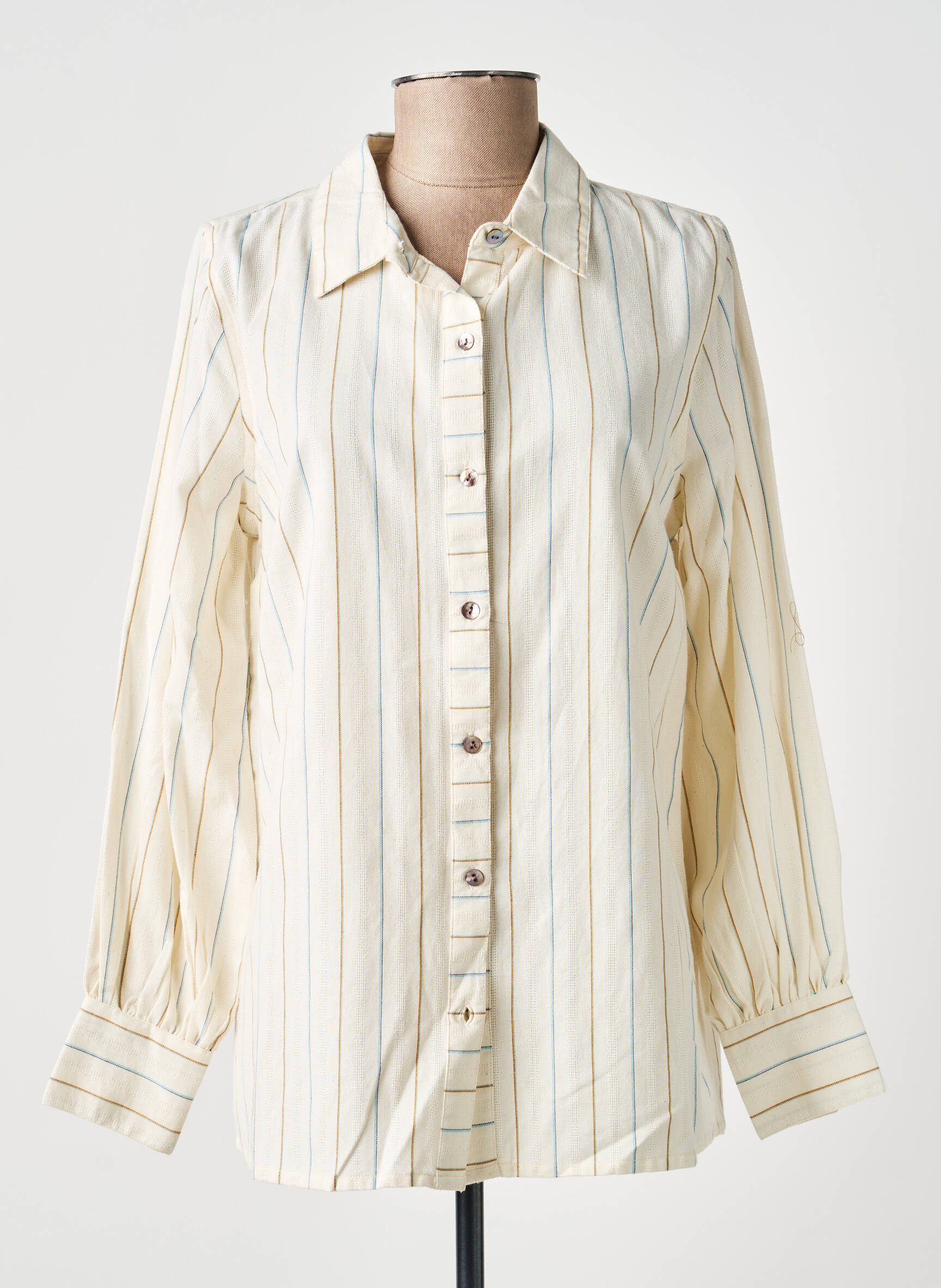 Chemisier coupe droite manches longues beige MD'M femme