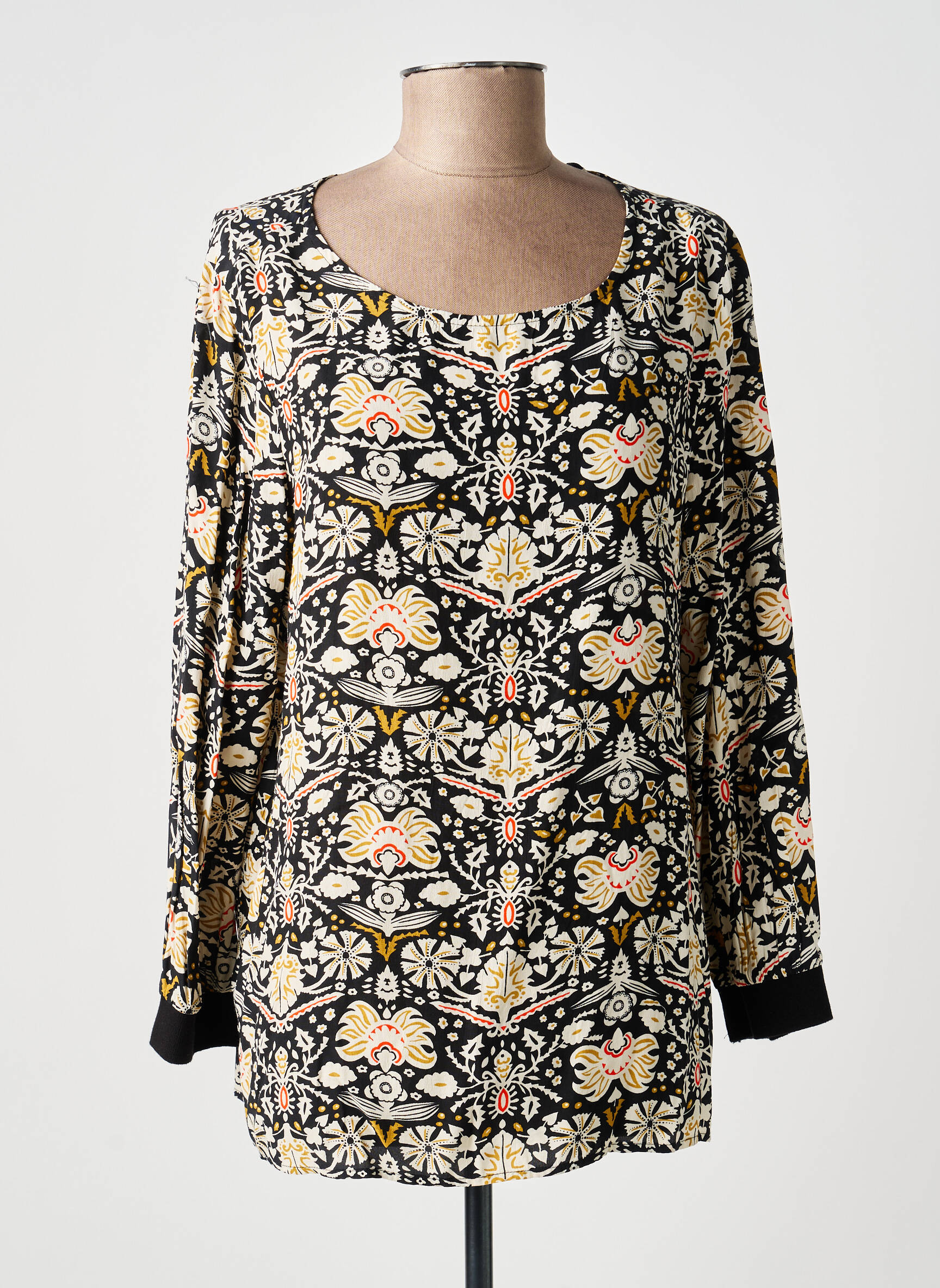 Blouse imprimé fantaisie manches longues noir GARCIA femme