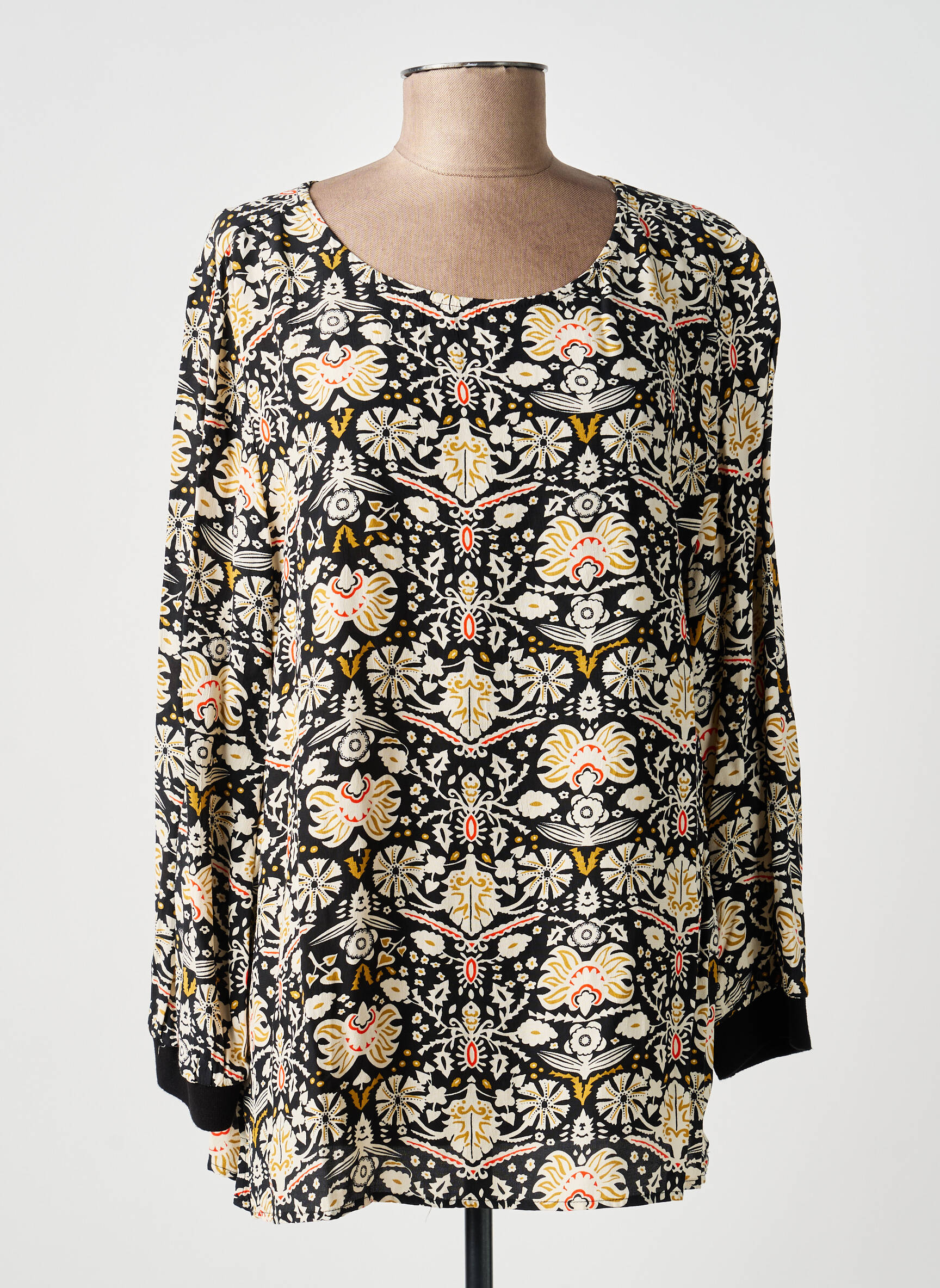 Blouse imprimé fantaisie manches longues noir GARCIA femme