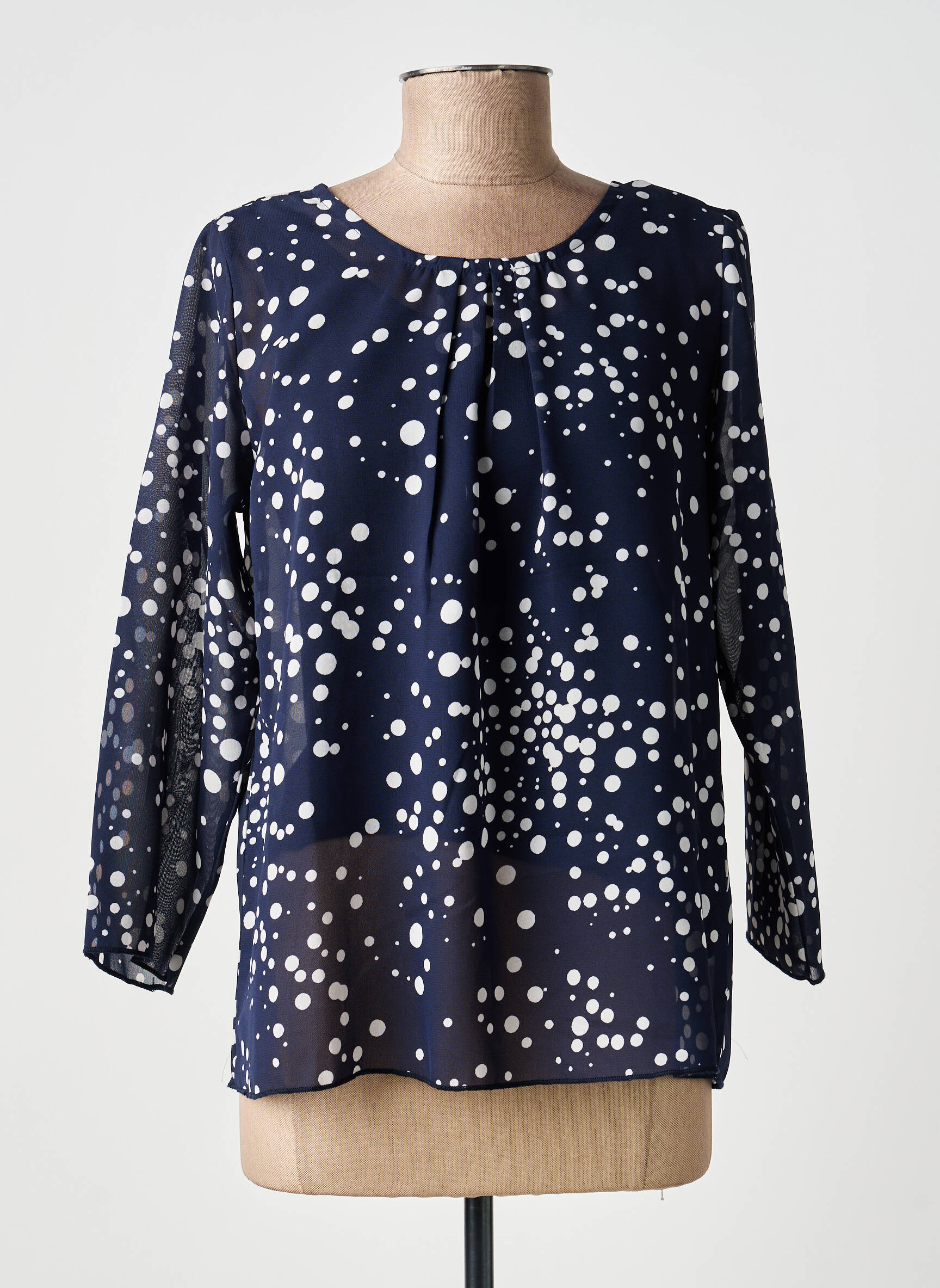 Blouse col rond manches longues bleu SIGNATURE femme