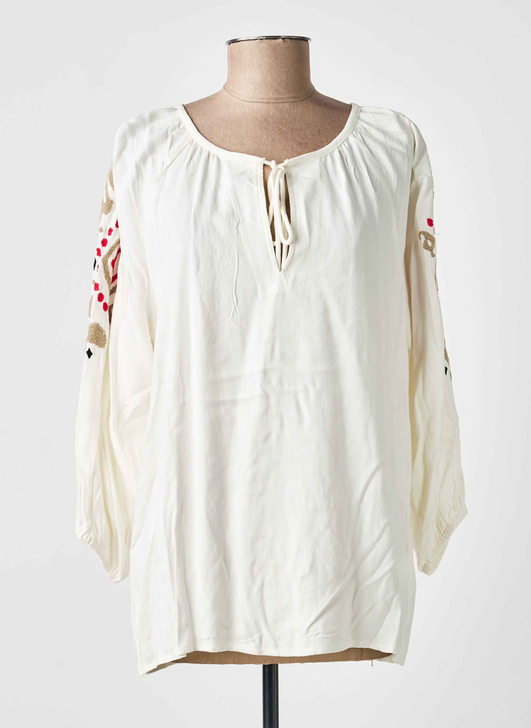 Blouse tissage popeline manches longues beige GARCIA femme