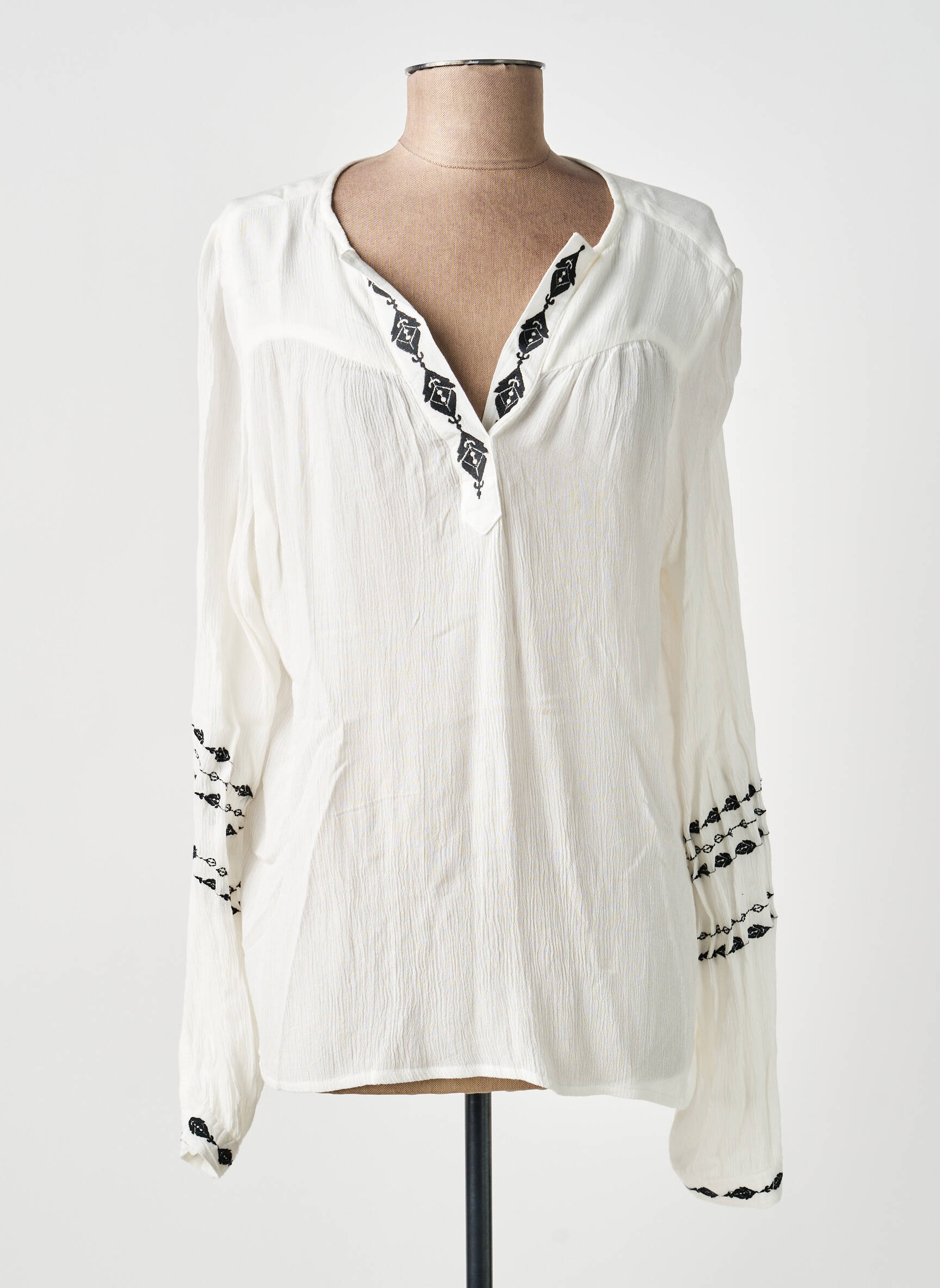 Blouse tissage popeline manches longues blanc GARCIA femme