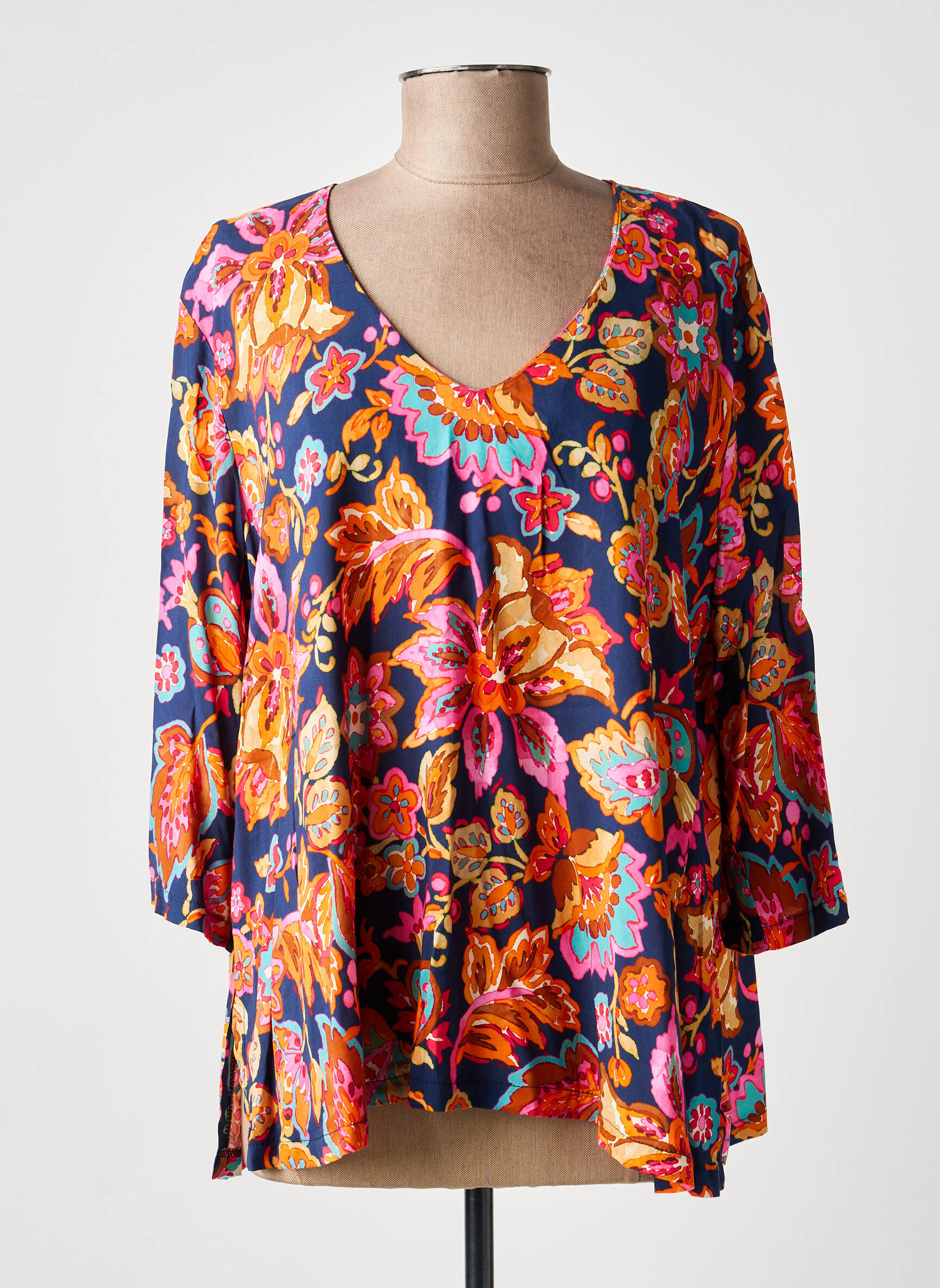 Blouse tissage popeline manches longues bleu FRANCK ANNA femme