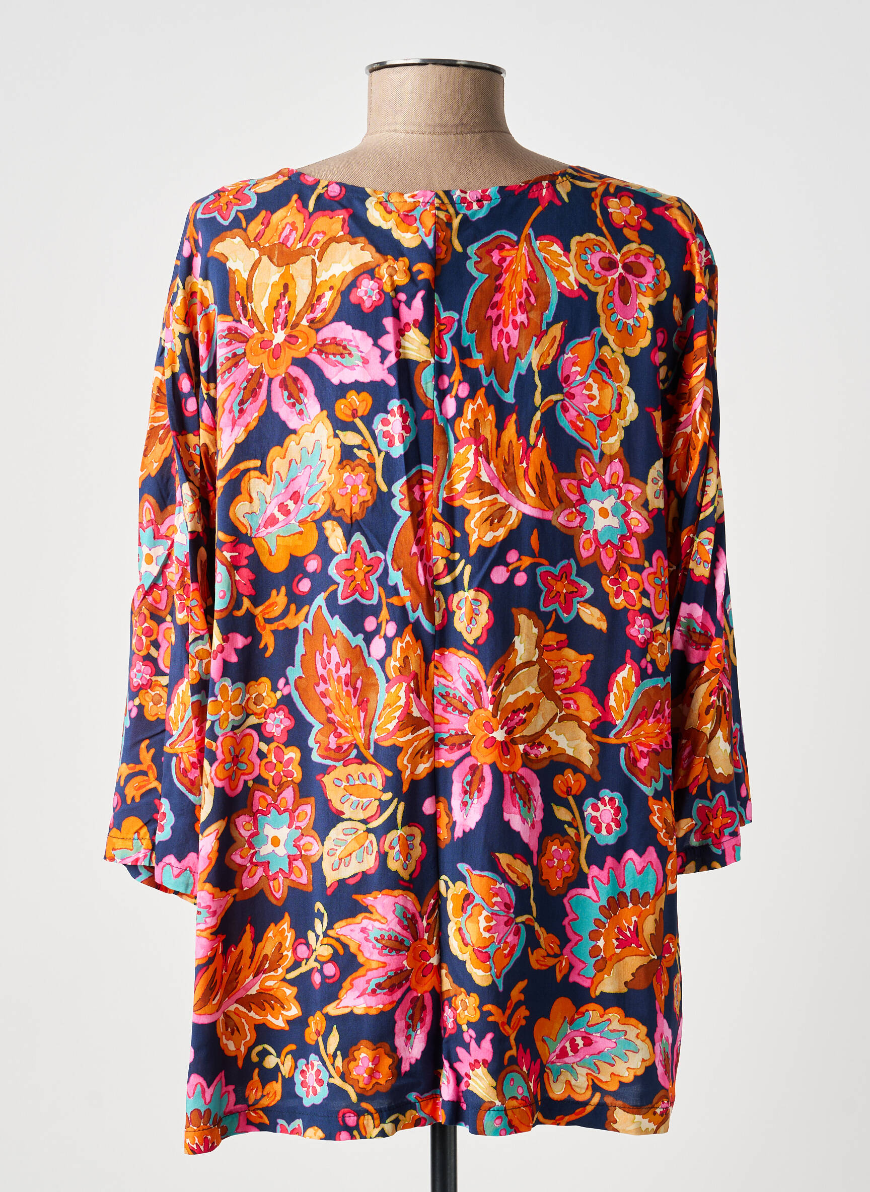 Blouse tissage popeline manches longues bleu FRANCK ANNA femme