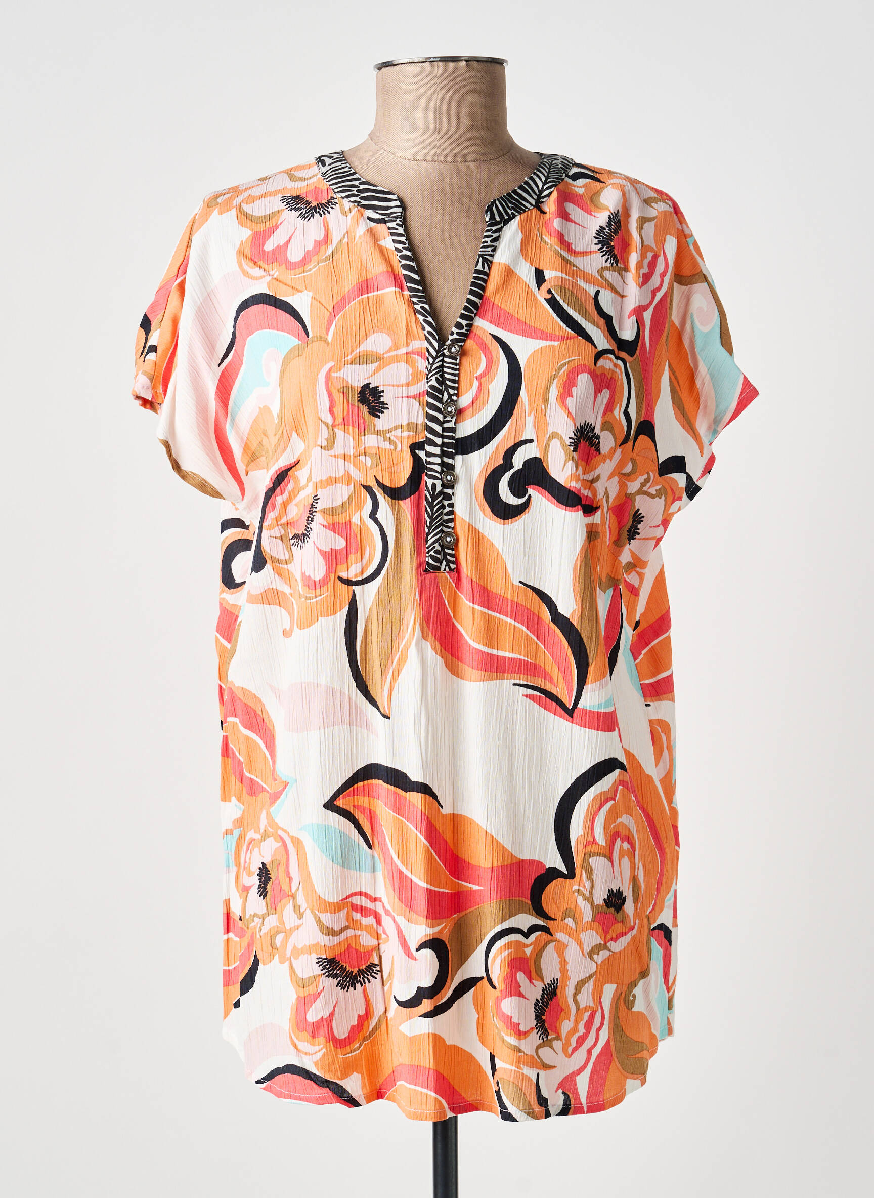 Blouse imprimé fantaisie manches courtes orange CISO femme