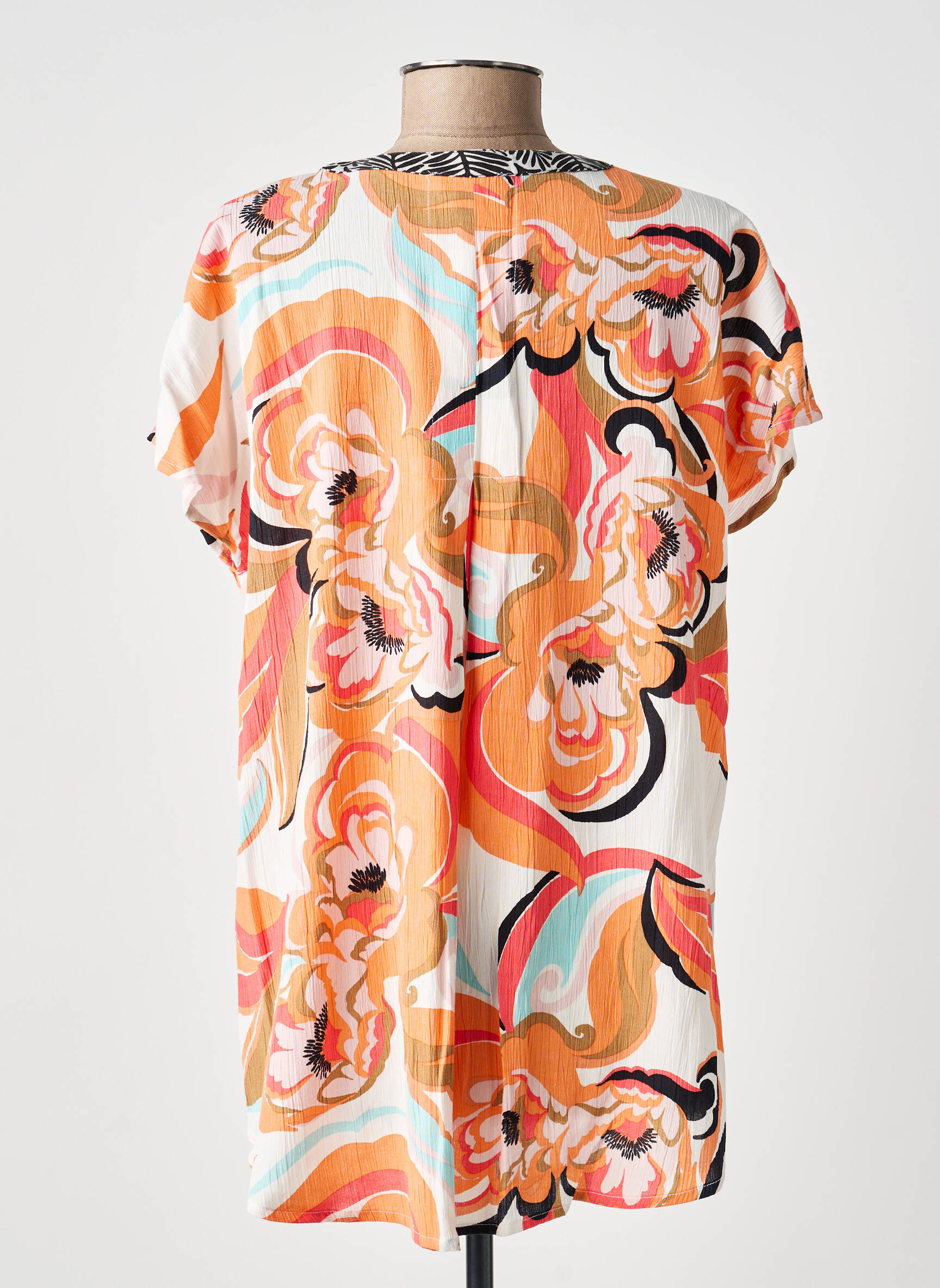 Blouse imprimé fantaisie manches courtes orange CISO femme
