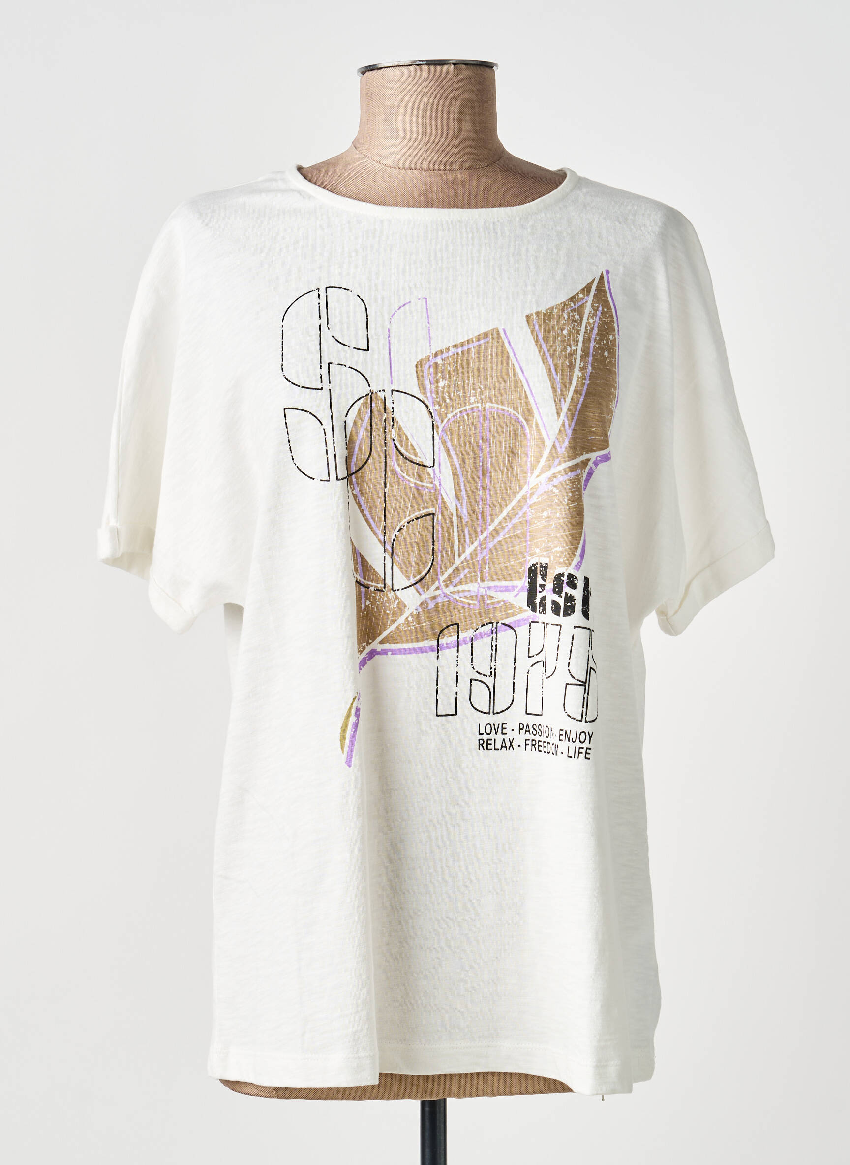 T-shirt sérigraphie manches courtes blanc CISO femme