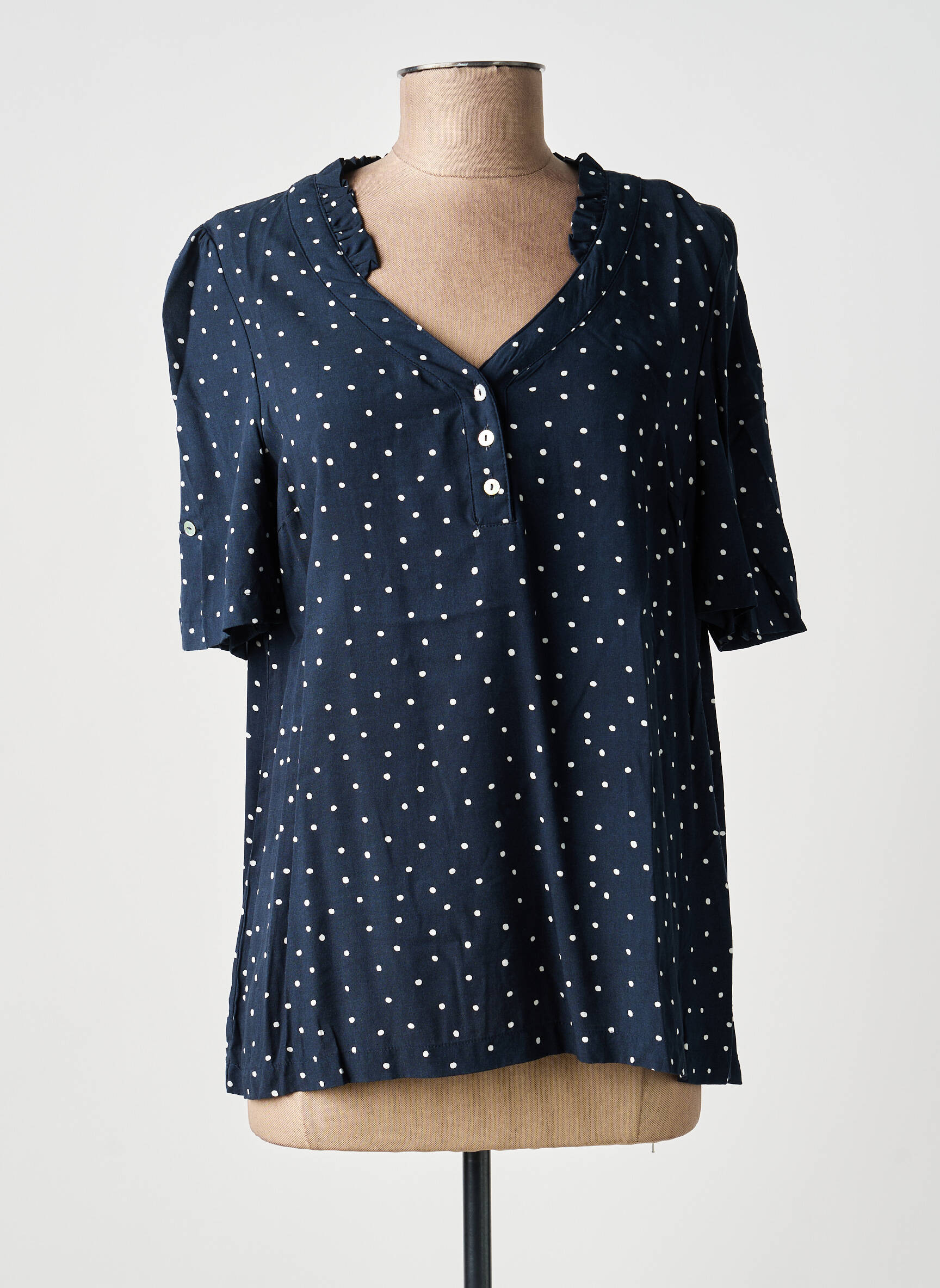 Blouse tissage popeline manches courtes bleu ÉTYMOLOGIE femme