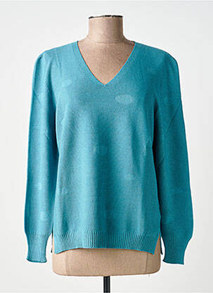 Pull col v manches longues bleu I.ODENA femme